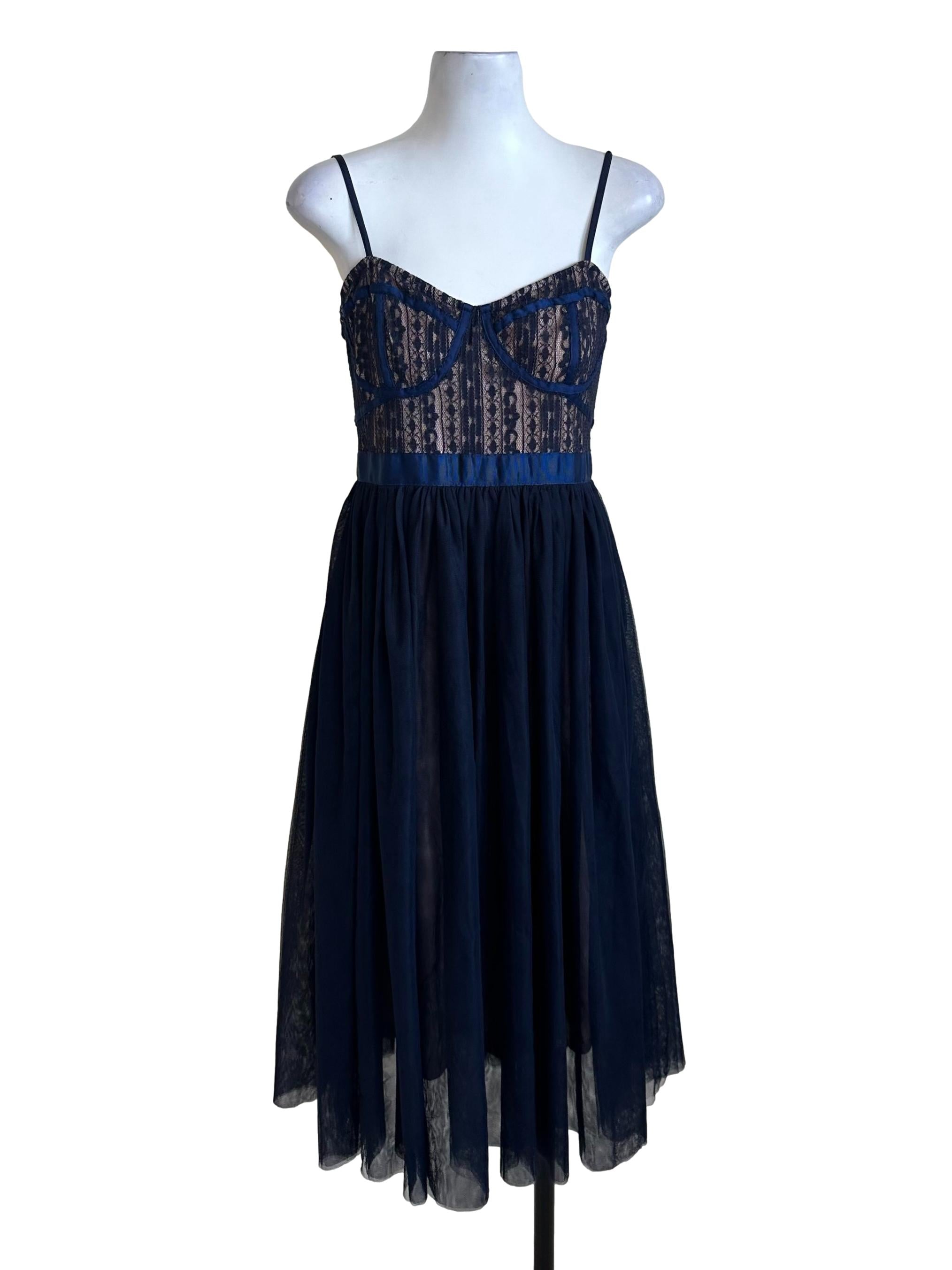 Navy Blue Lace Net Tutu Dress