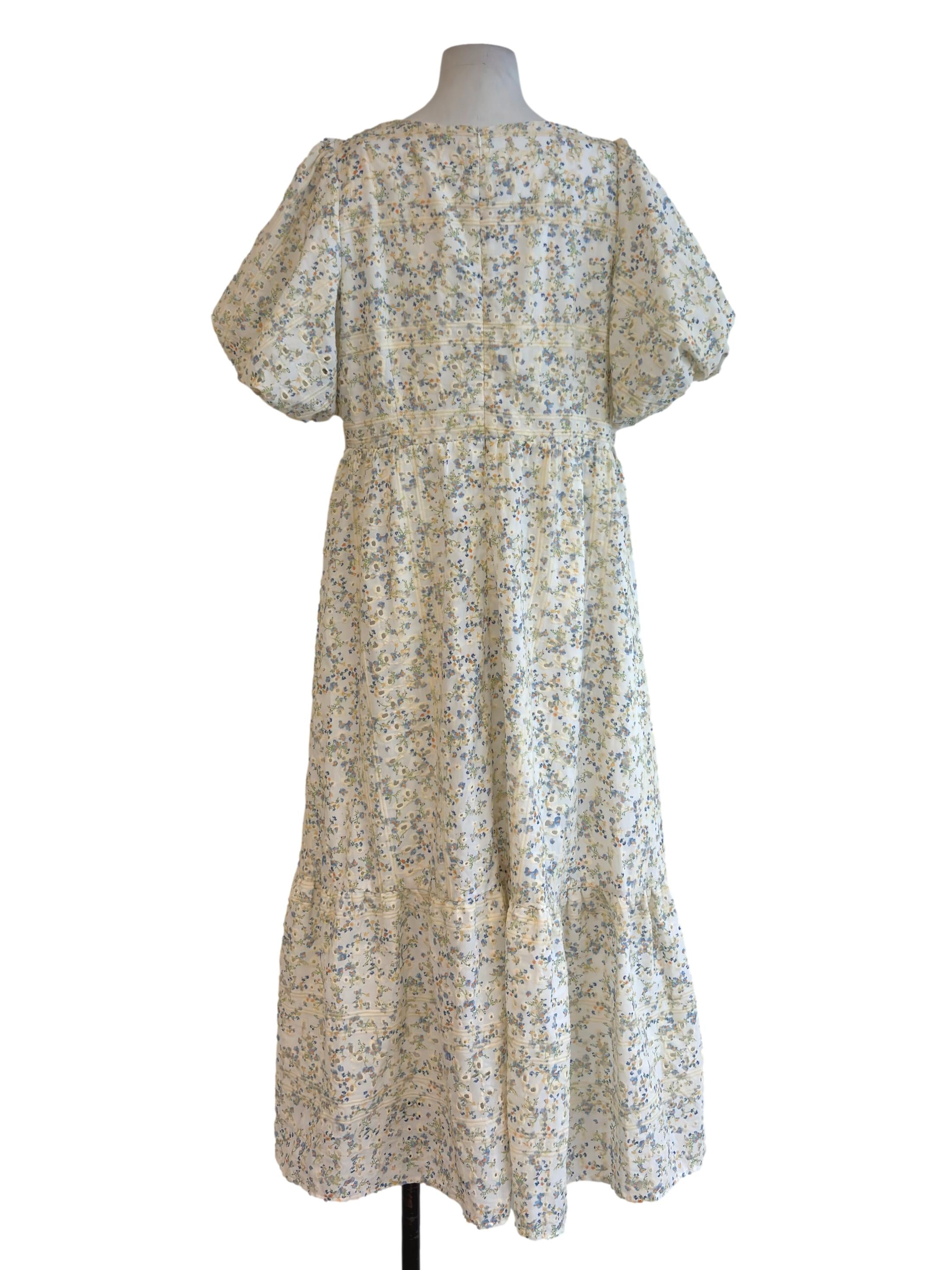 White Floral Eyelet Puff Sleeve Dress