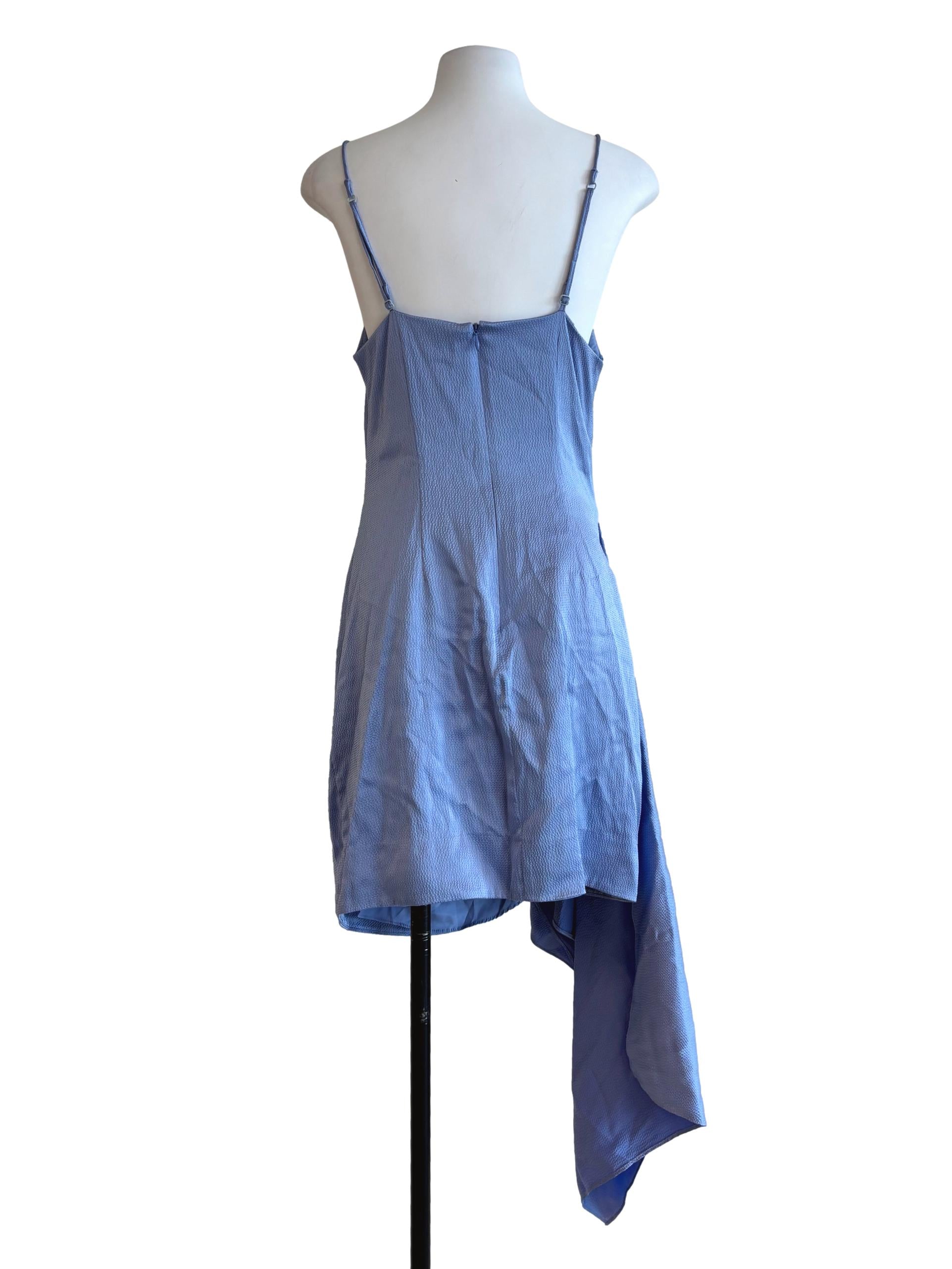 Powder Blue Textured Mini Drape Dress