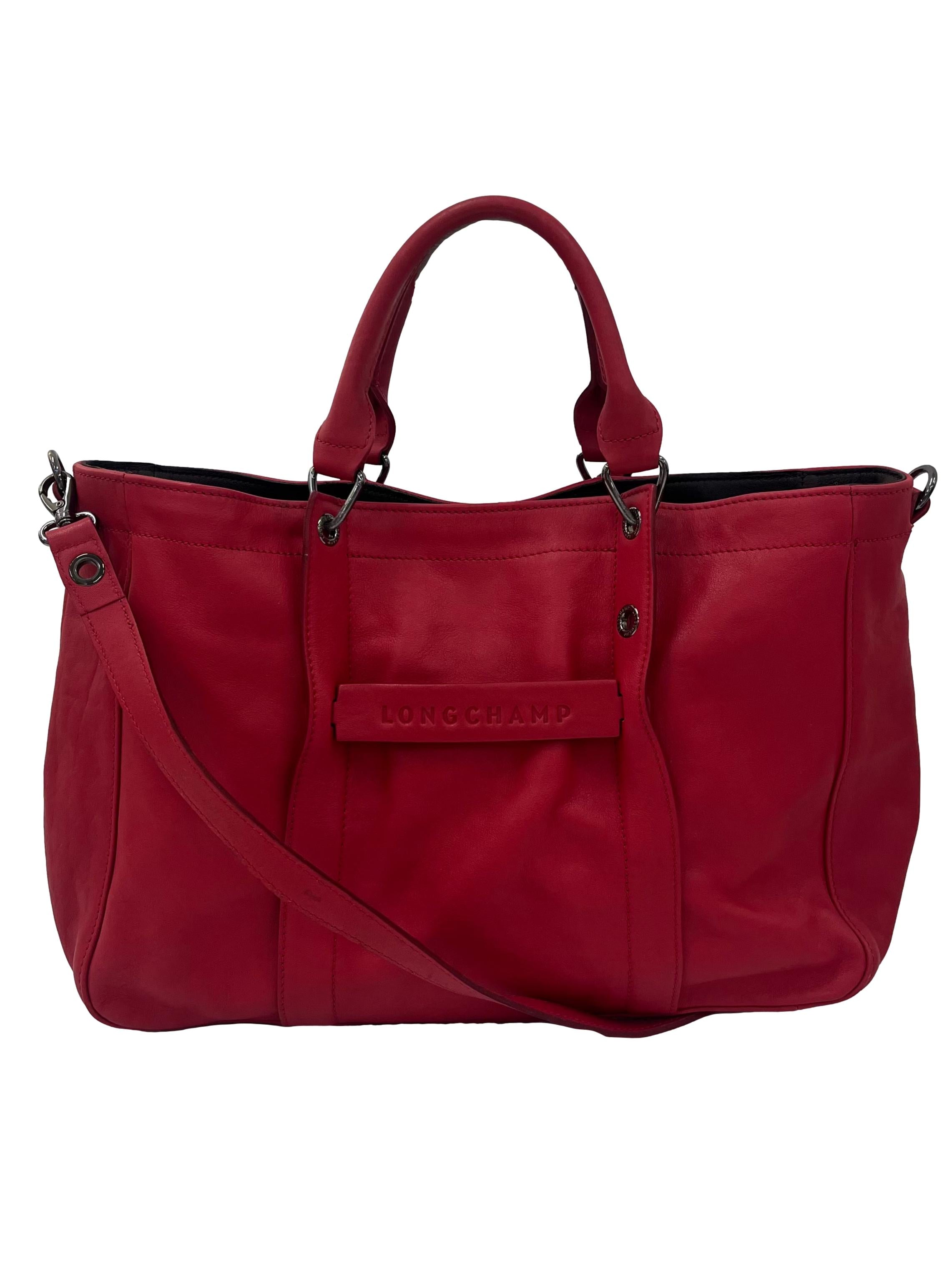 Red Handbag With Detachable Crossbody Strap