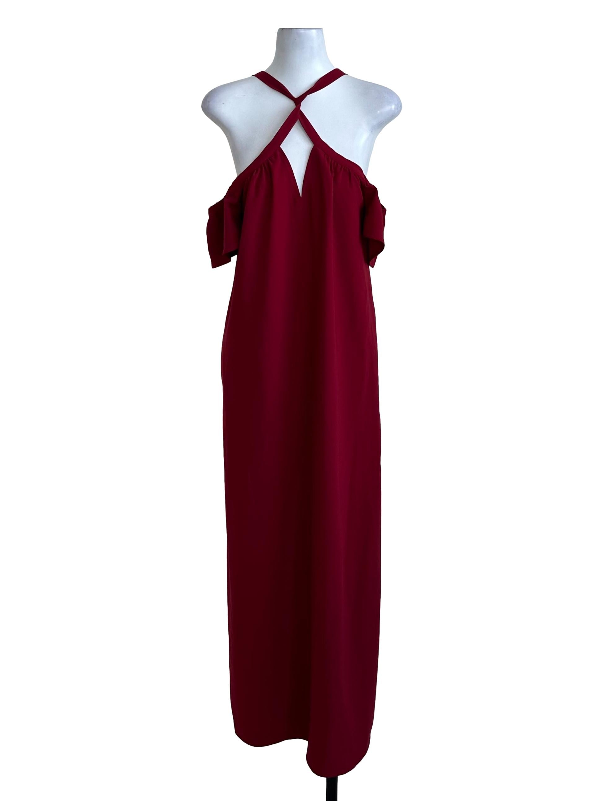 Ruby Red Halter Off Shoulder Dress