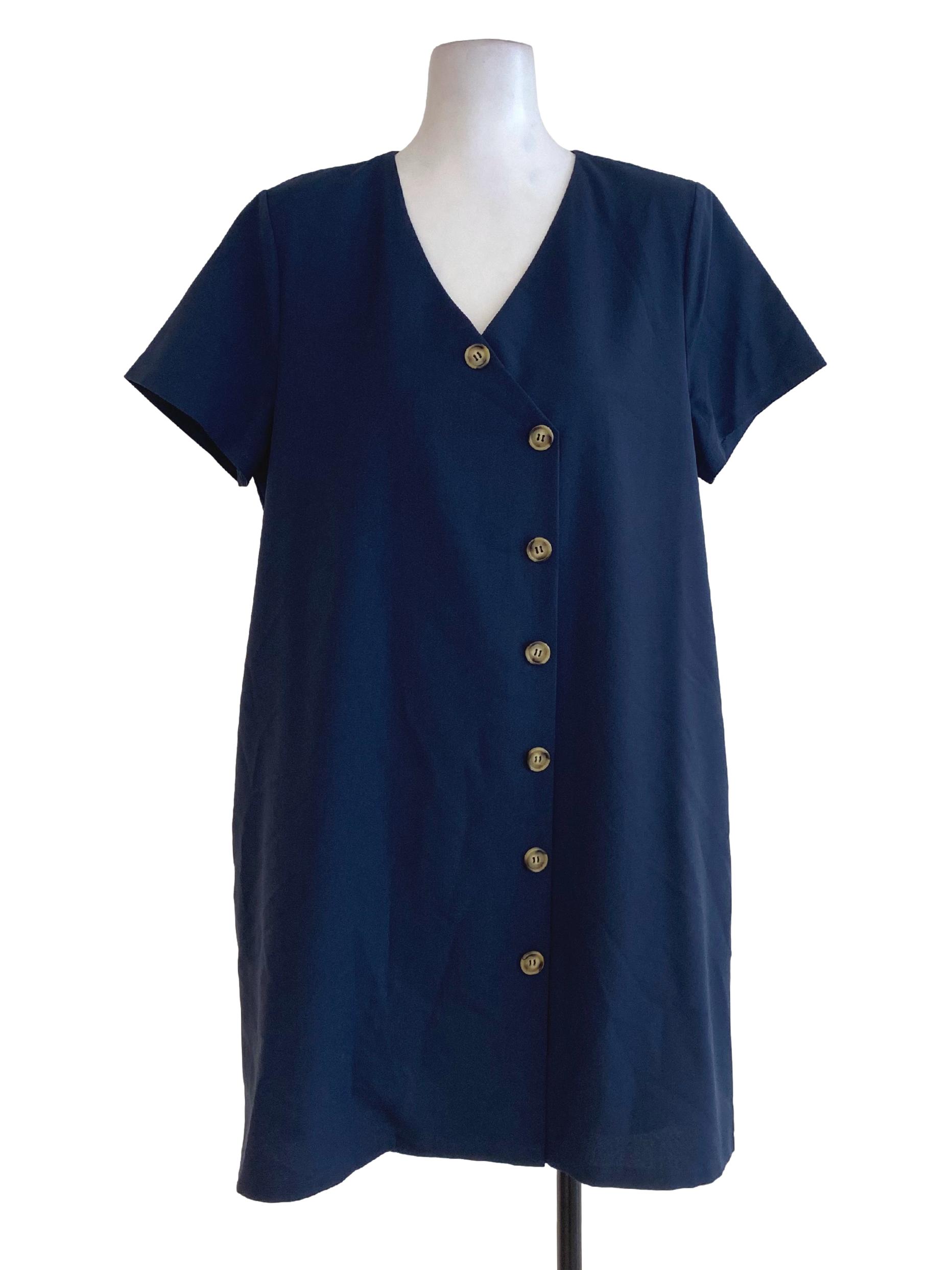 The Sunday Avenue Navy Blue V Neck Dress | REFASH