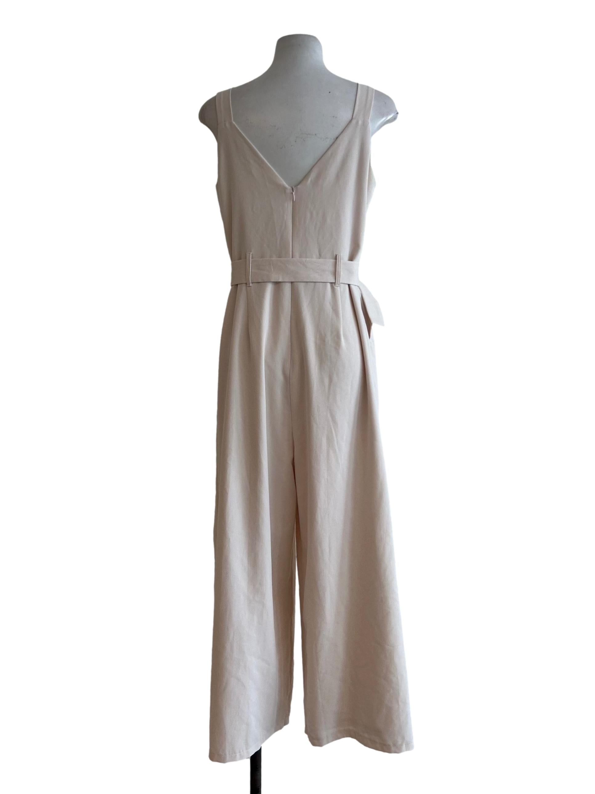 Cream V-Neckline Empire Jumpsuit