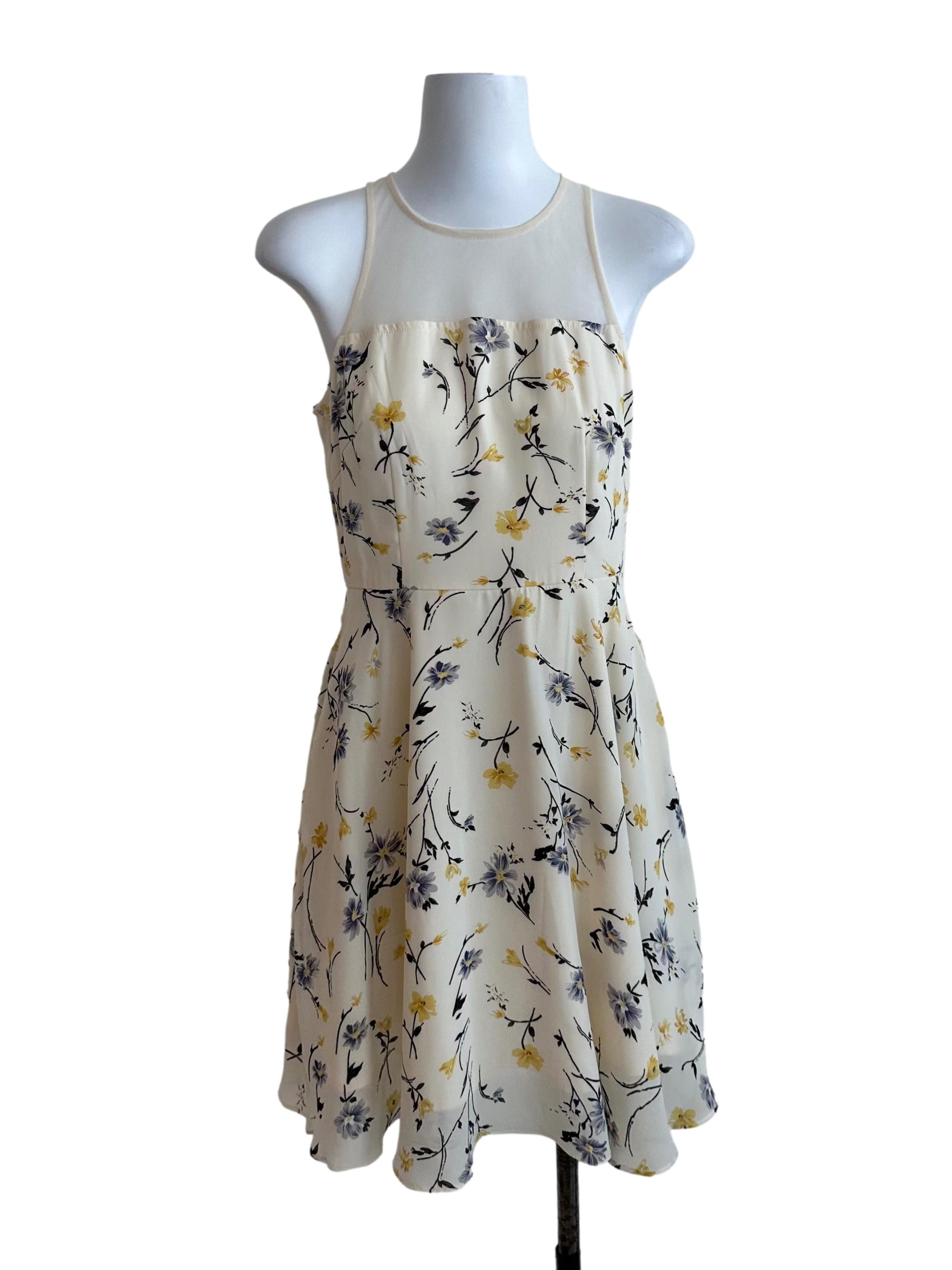 Butter Yellow Floral Mesh Net Dress