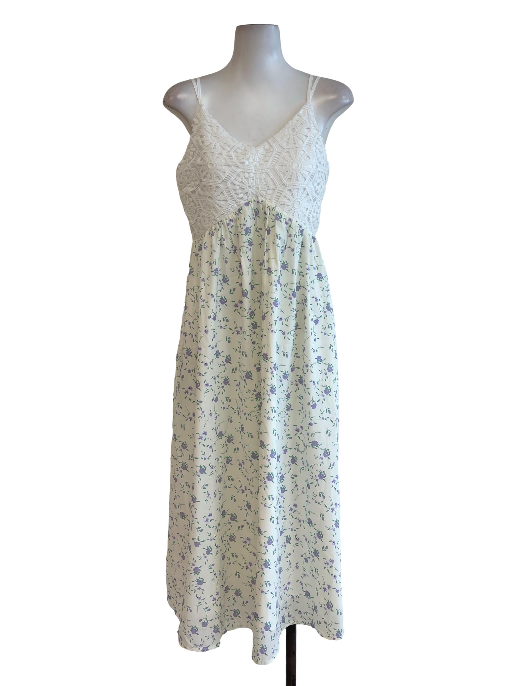 White Embroidery Floral Print Dress