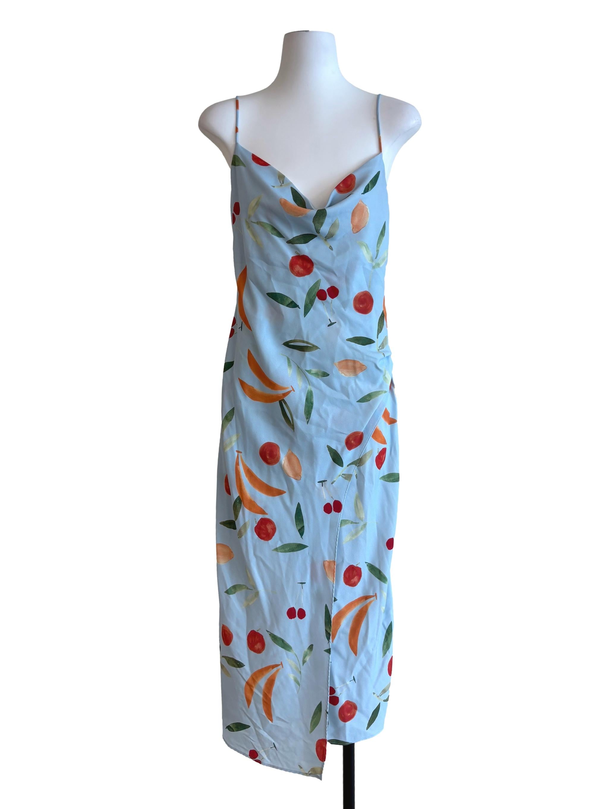 Baby Blue Patterned Cowl Dress