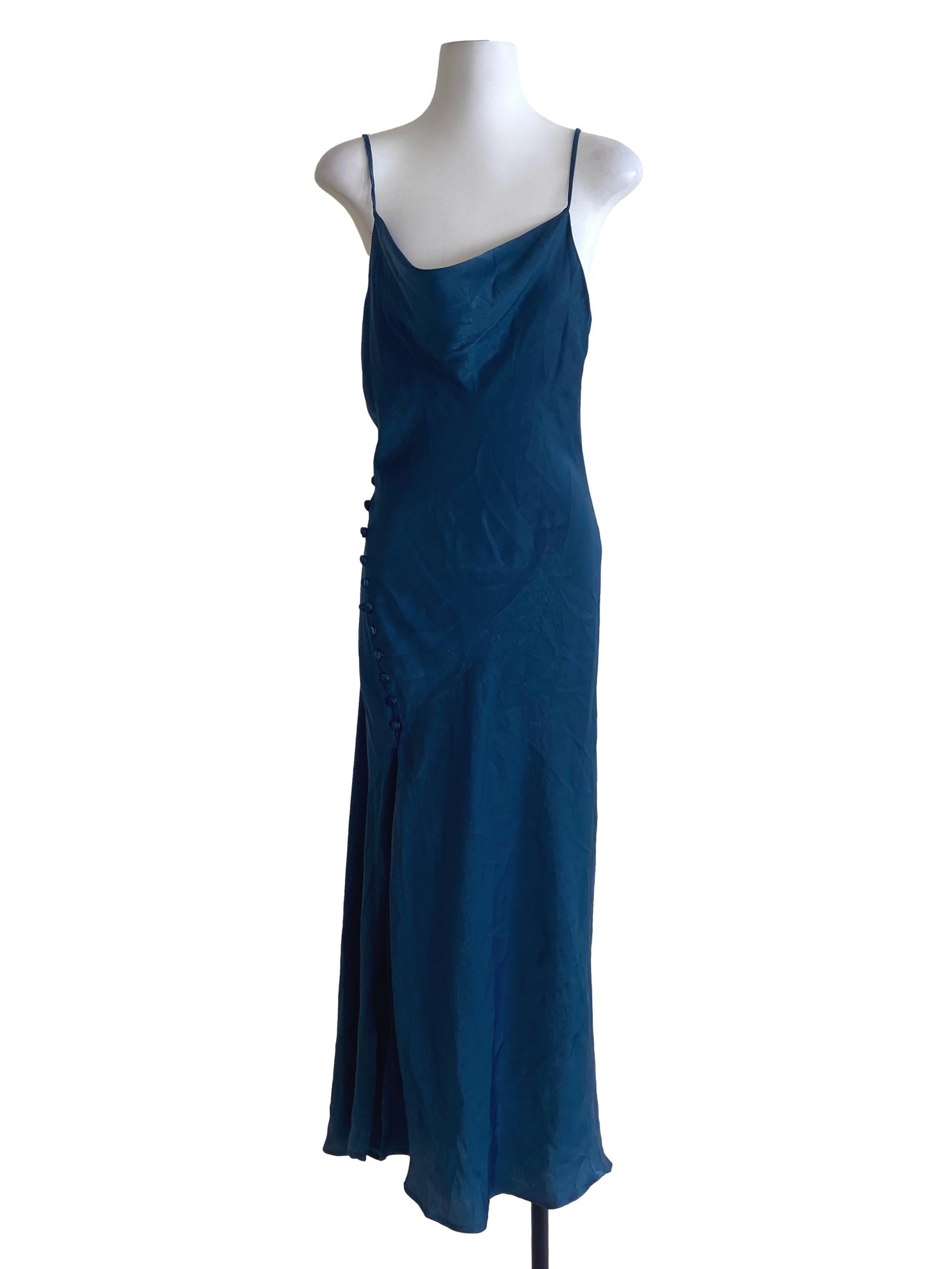 Aegean Blue Spaghetti Straps Cowl Slip Dress