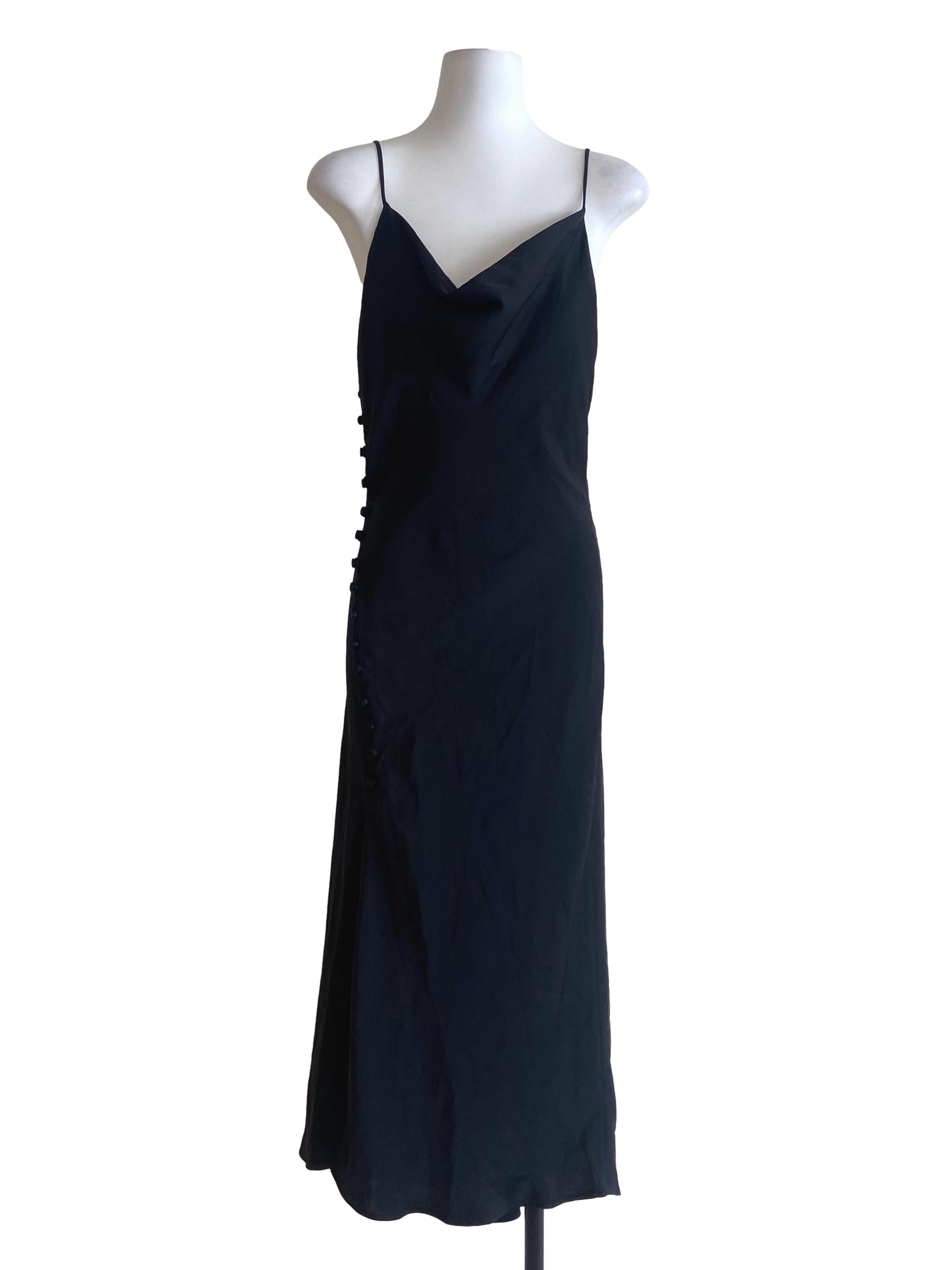 Black Spaghetti Straps Cowl Slip Dress