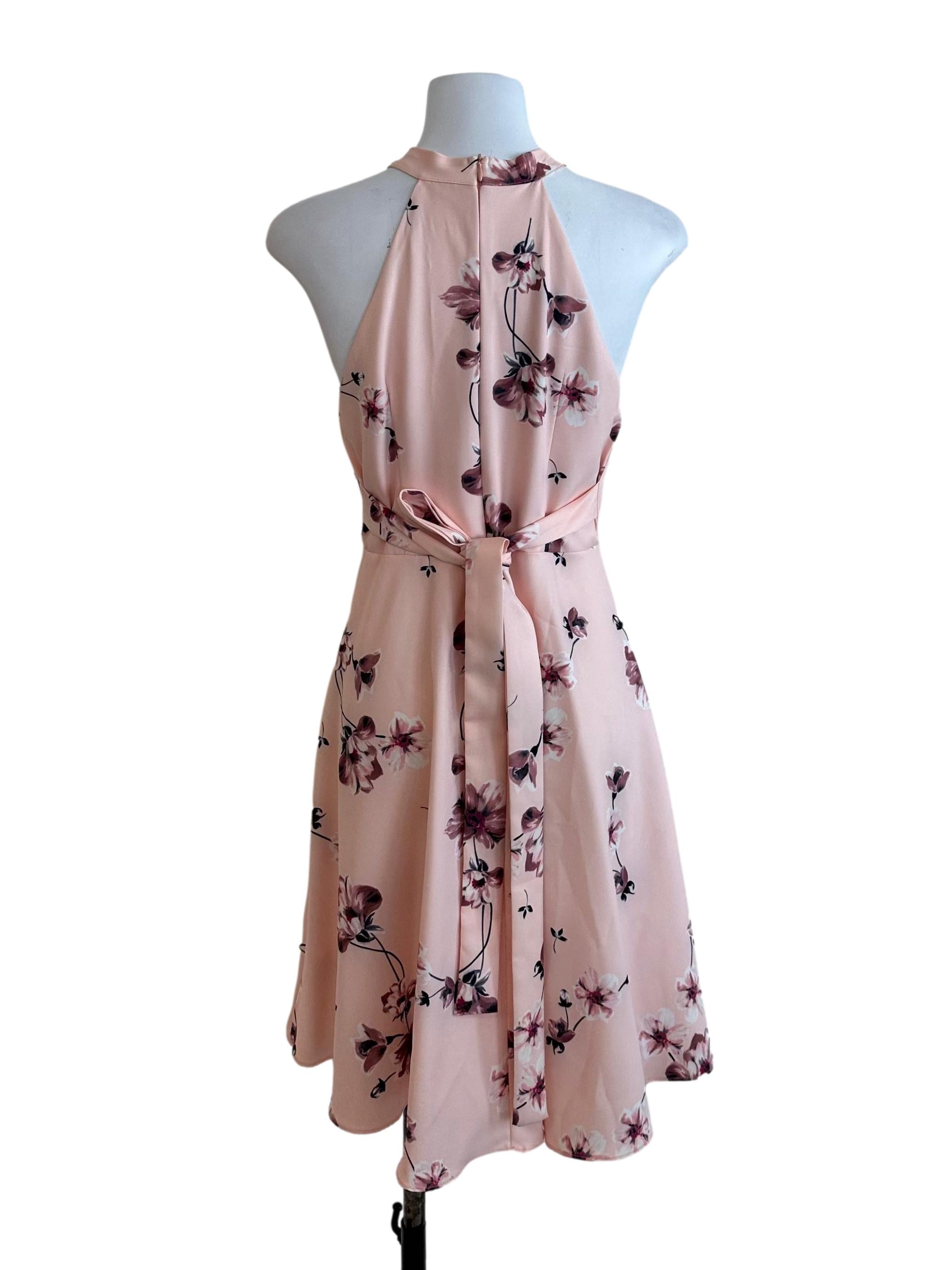 Peach Pink Floral Halter Dress