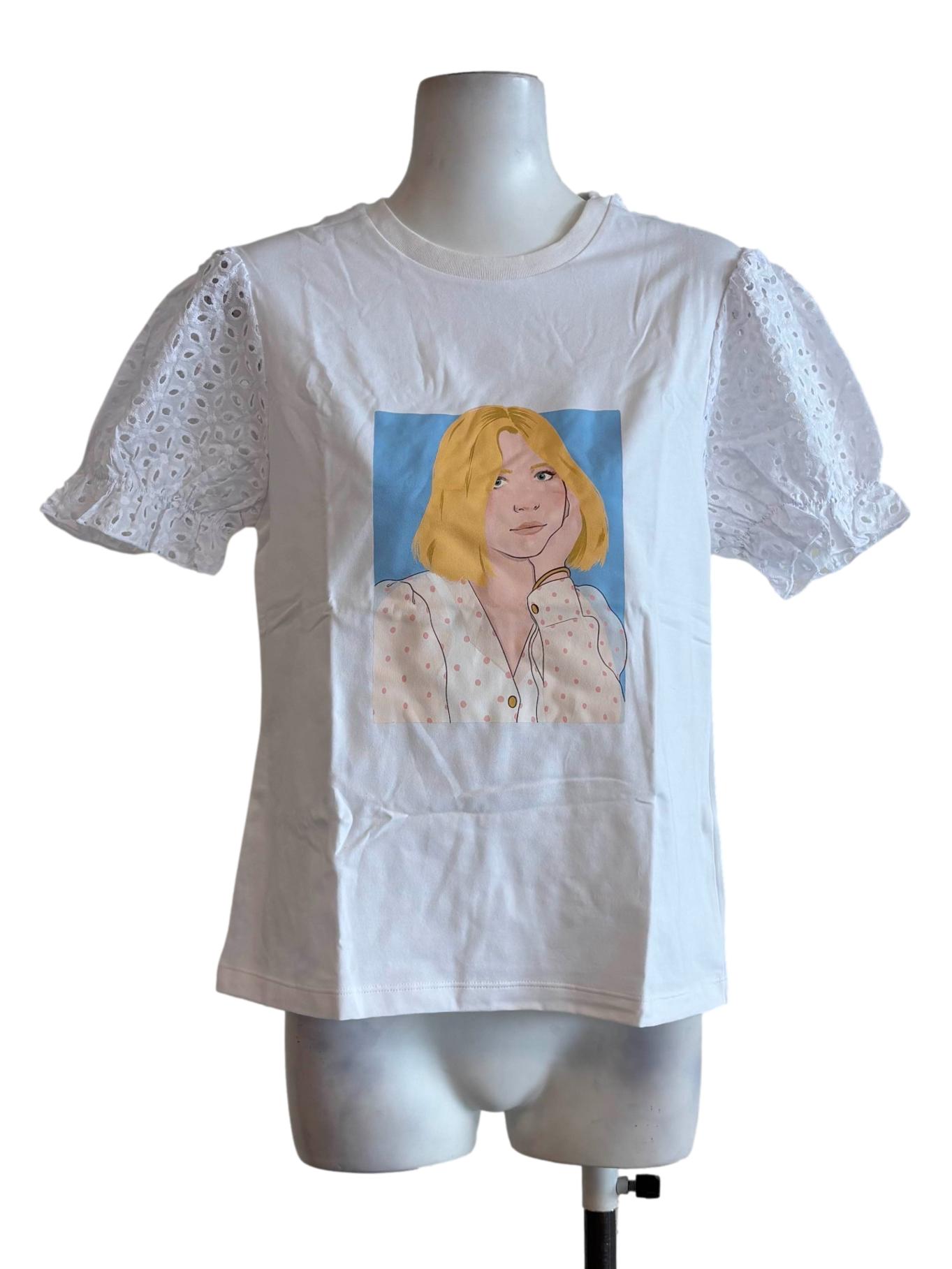 White Lace Sleeve Graphic Tee