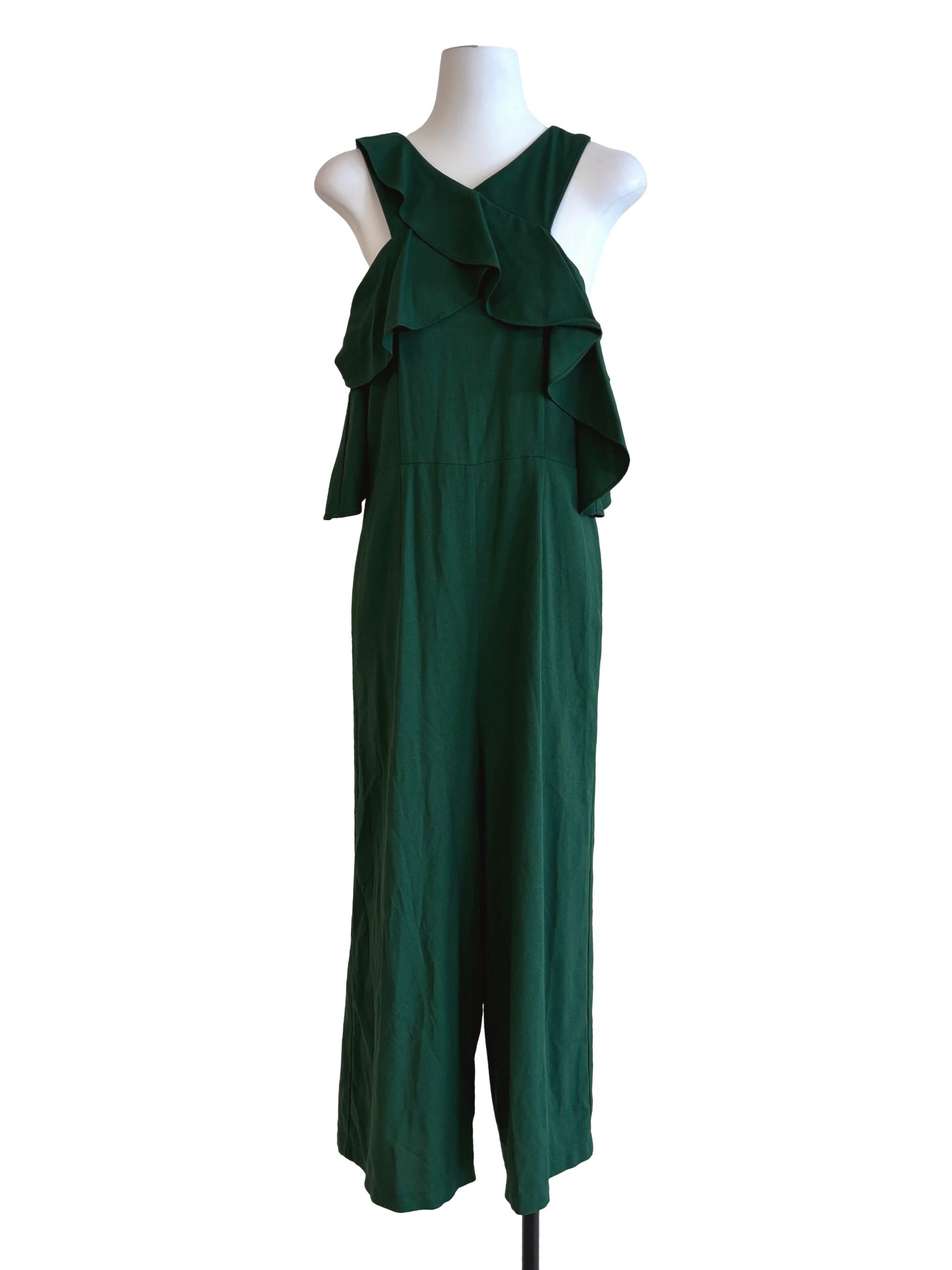 Forest Green Sleeveless Ruffle Jumpsuit