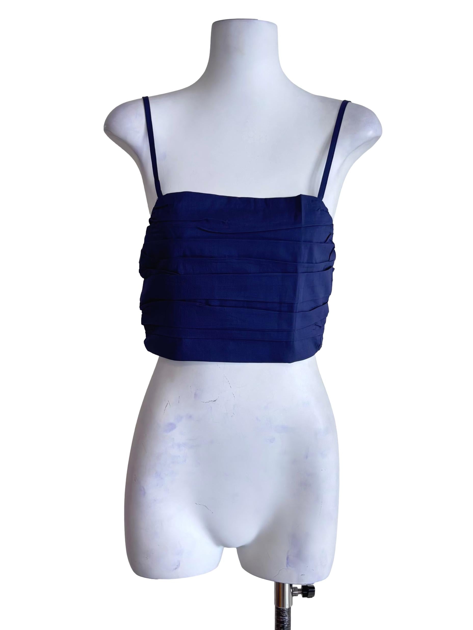 Blue Eryn Ruched Side Crop Top
