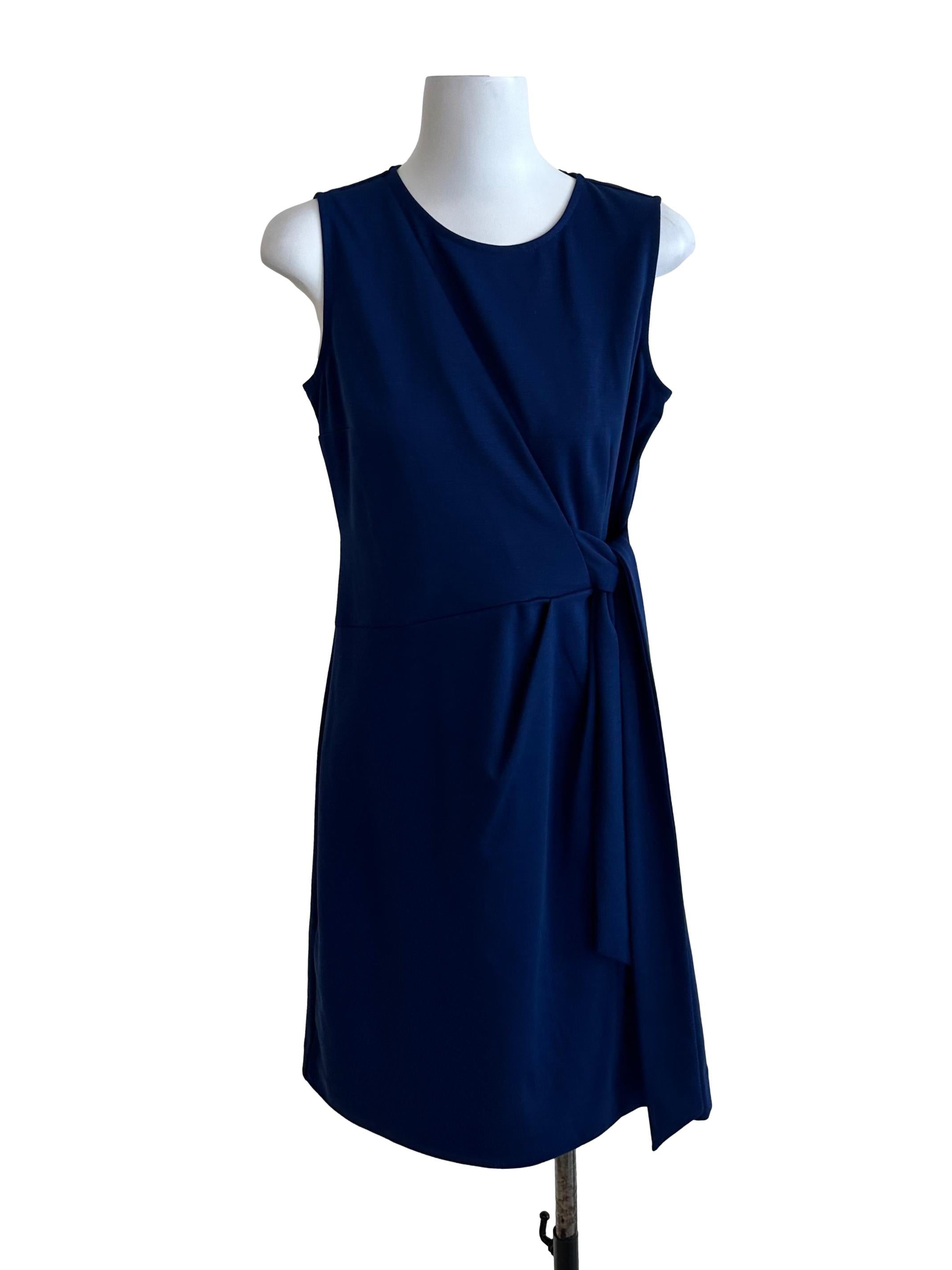 Navy Blue Side Tie Round Neck Dress