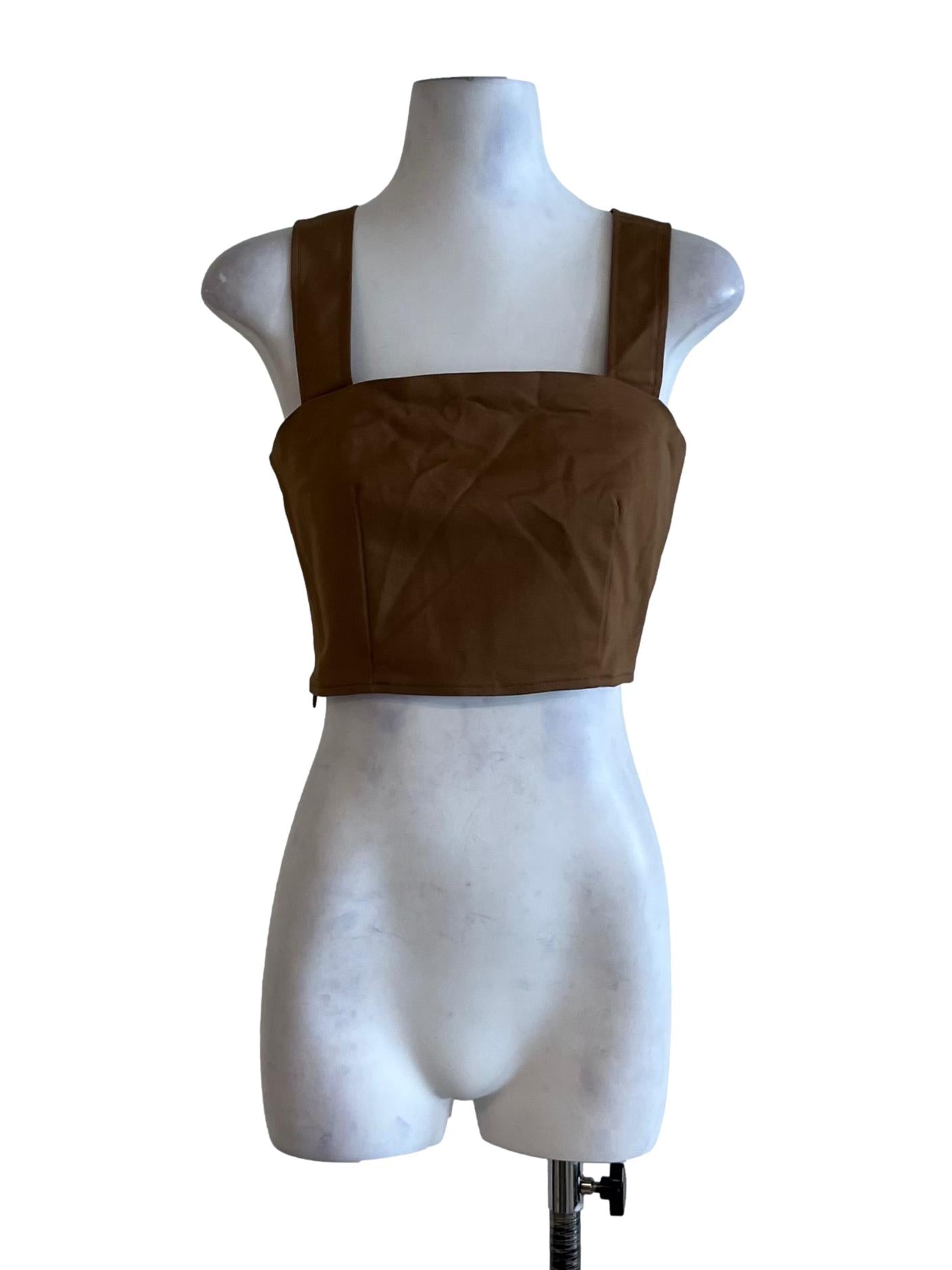 Tawny Brown Square Neckline Cropped Top YHF