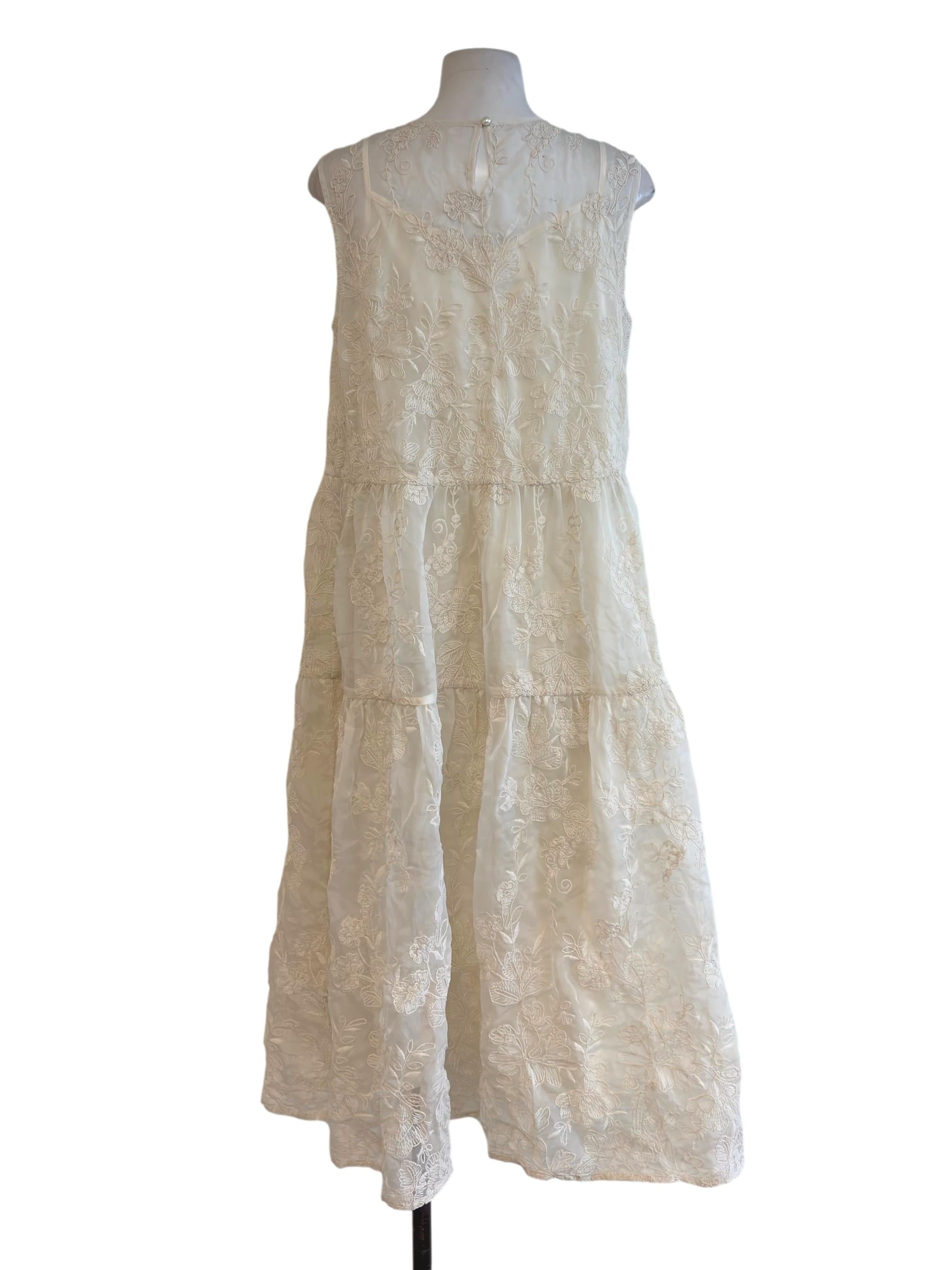 Cream White Embroidery Organza Two-Piece Dress