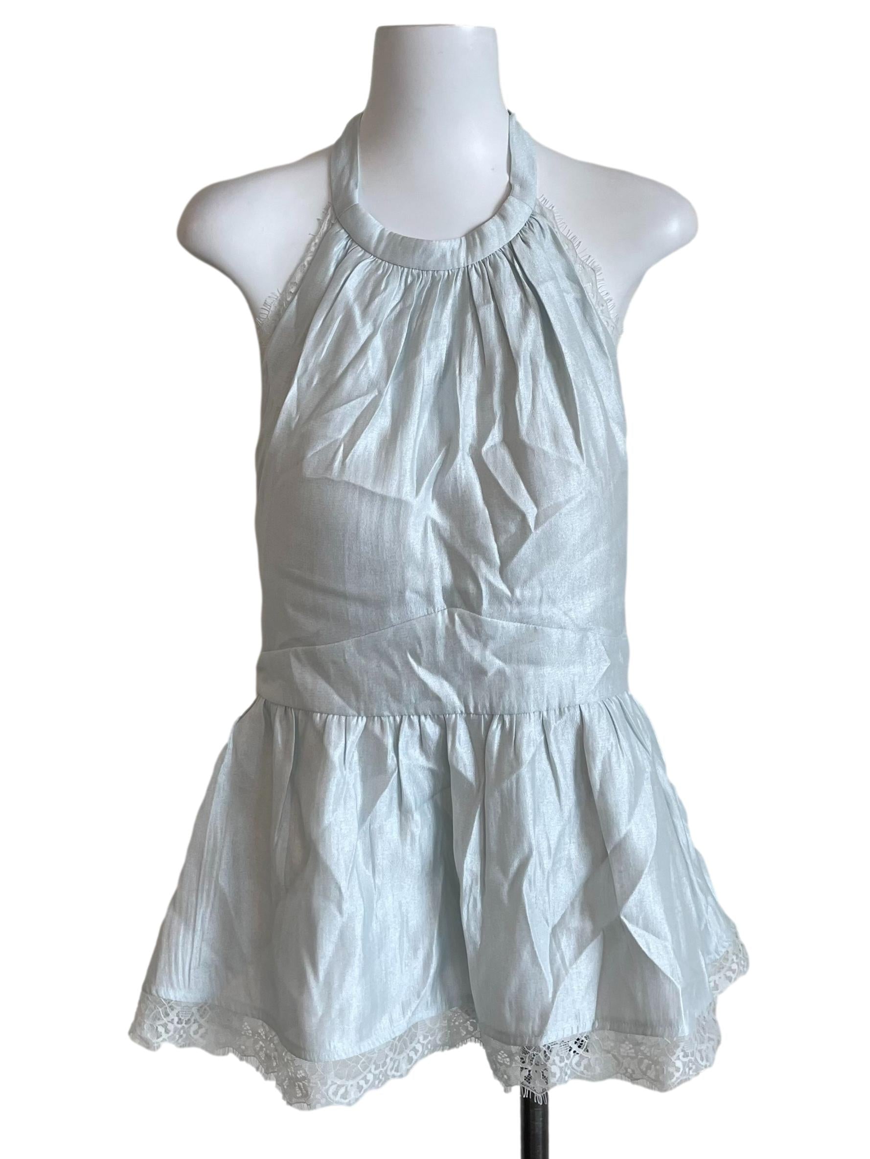 Frost Blue Halter Neck Lace Peplum Top