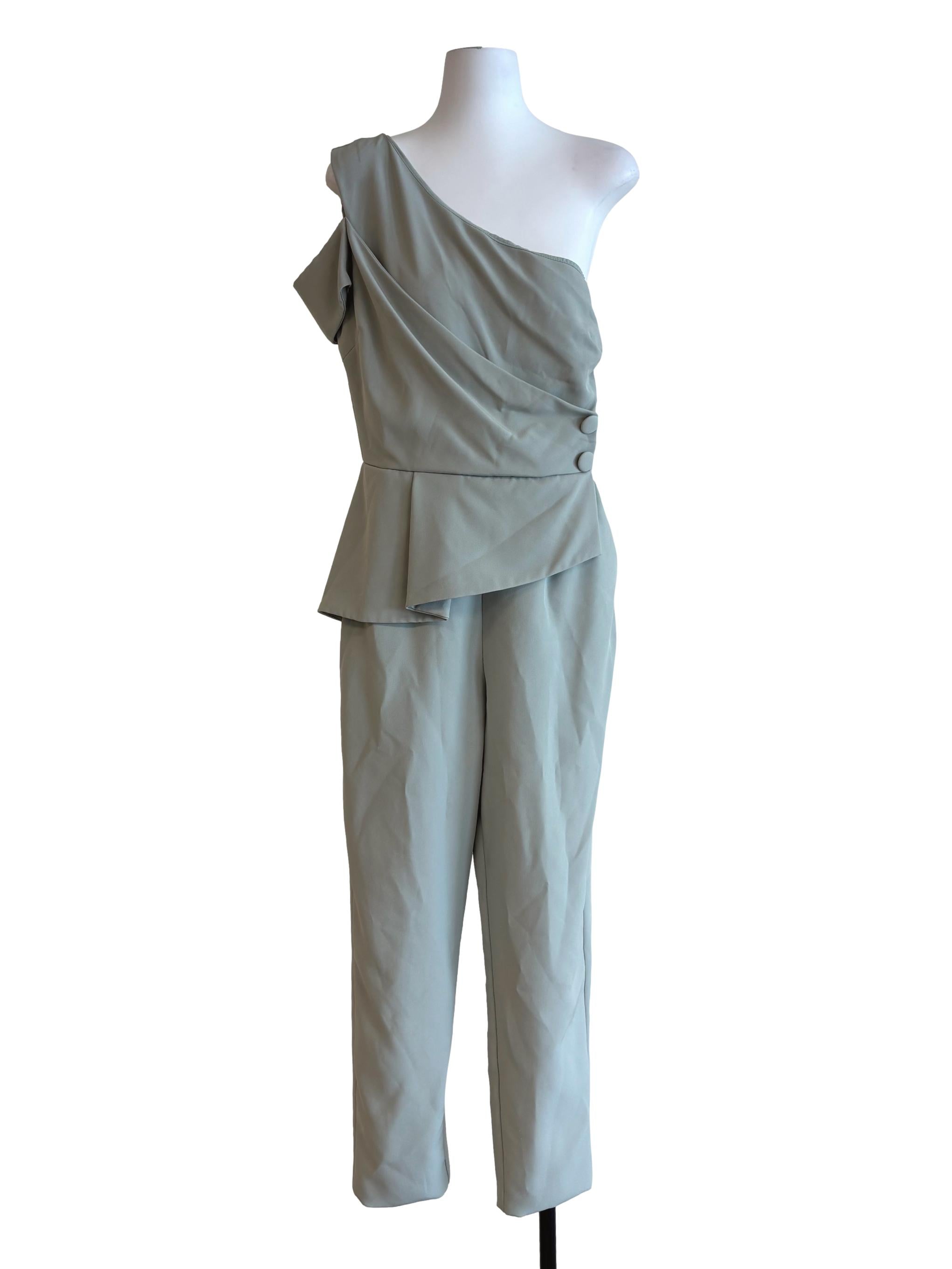 Sage Green One Shoulder Peplum Jumpsuit