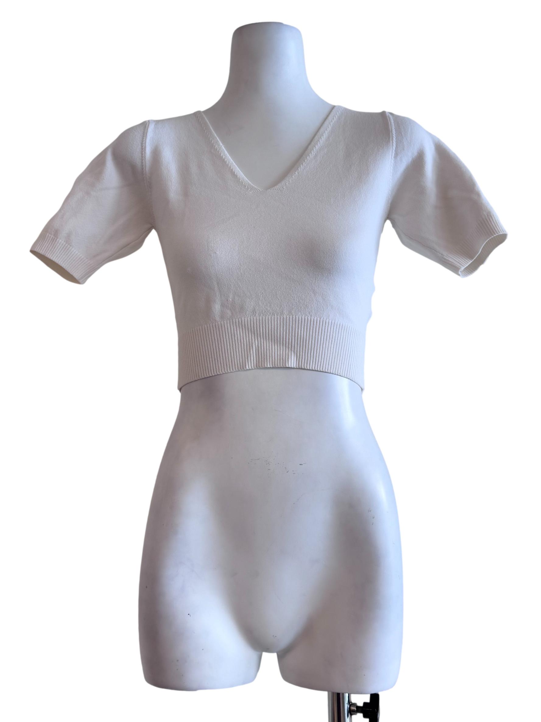 White V Neck Crop Top