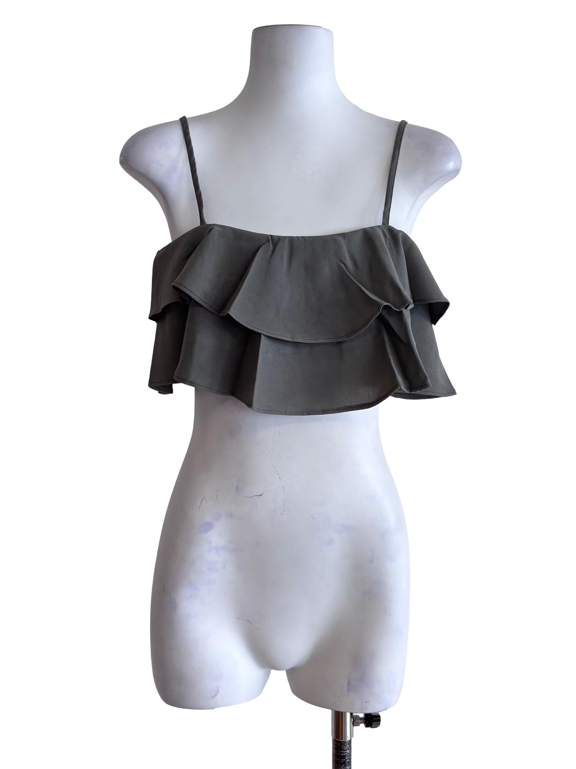 Dark Green Kallie Ruffles Crop Top