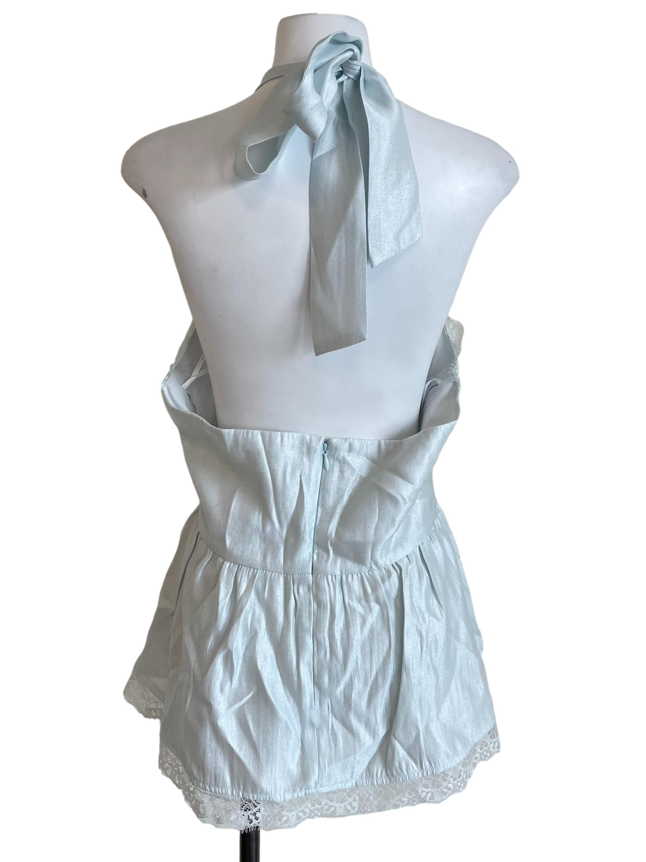 Frost Blue Halter Neck Lace Peplum Top