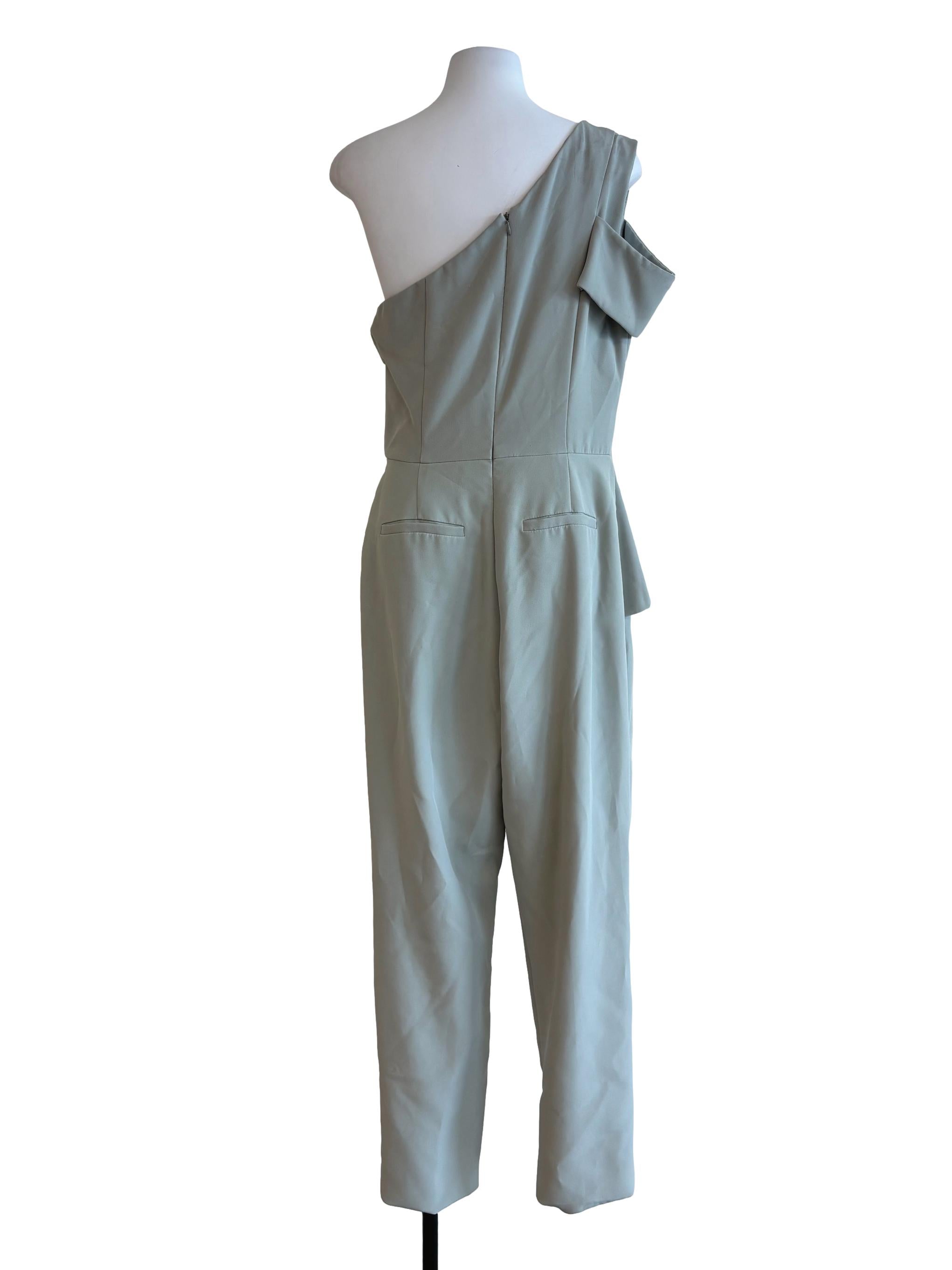 Sage Green One Shoulder Peplum Jumpsuit