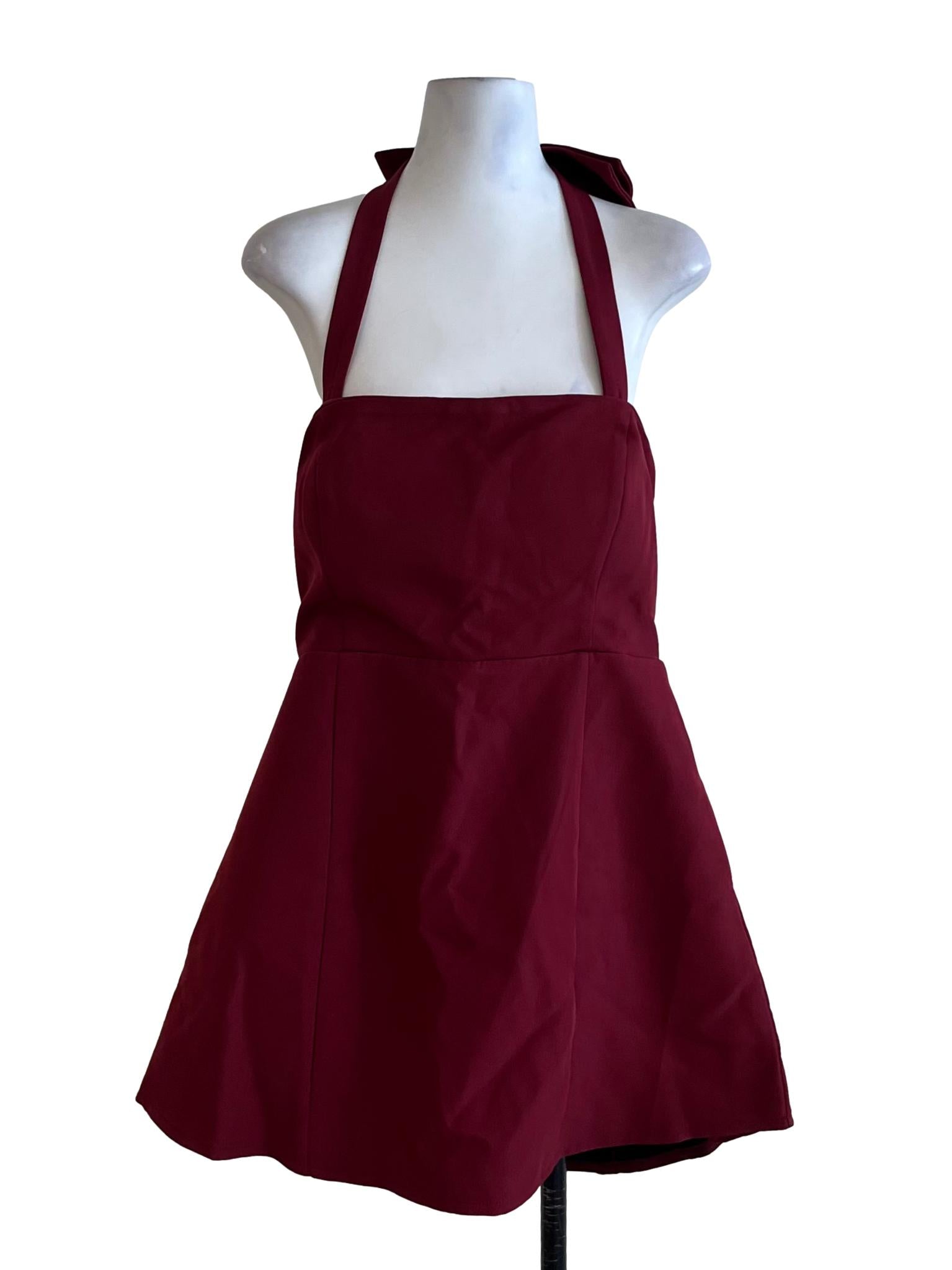 Wine Red Halter Neckline A-Line Dress