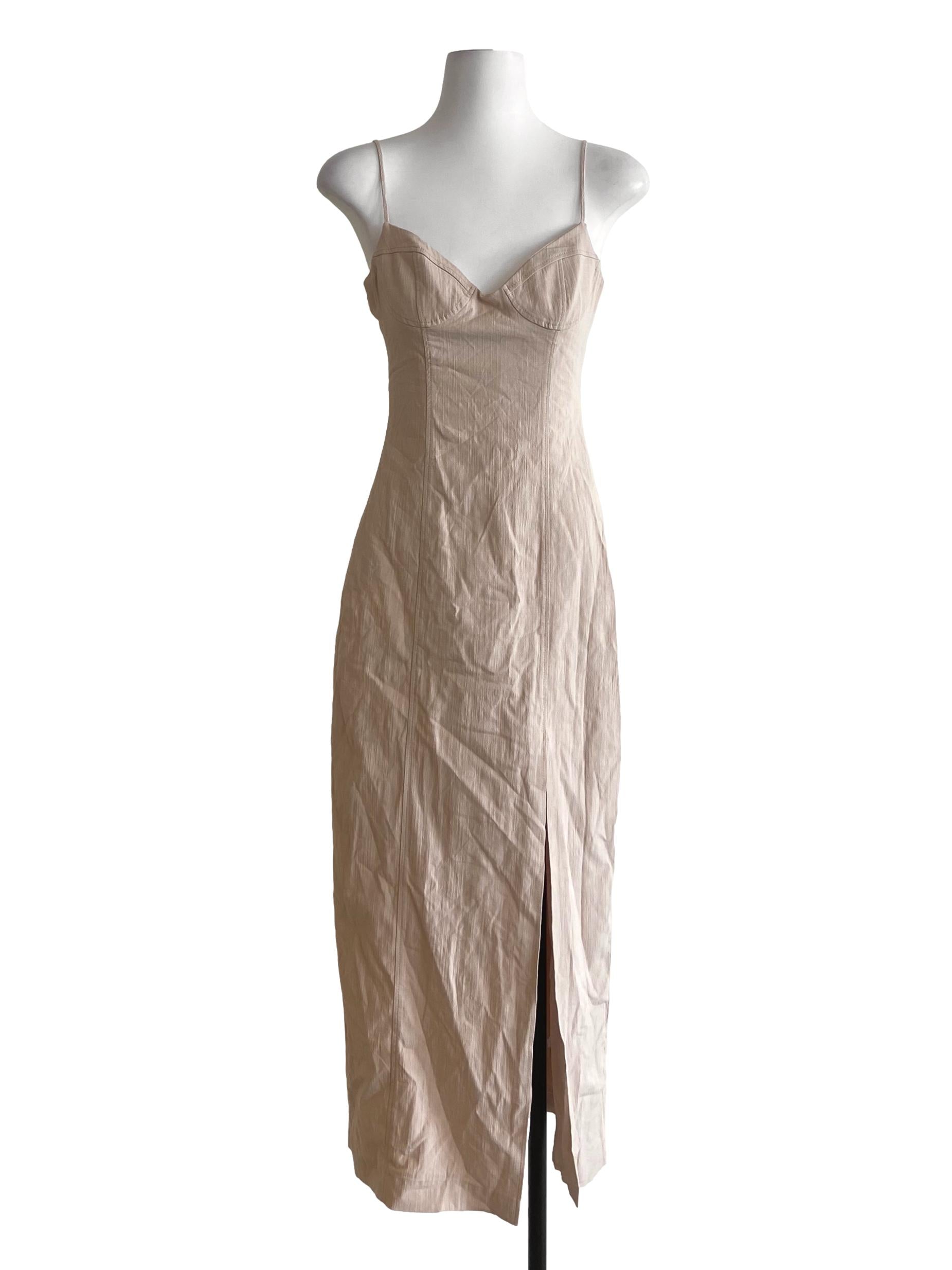 Parchment Beige Slit Fit Empire Dress