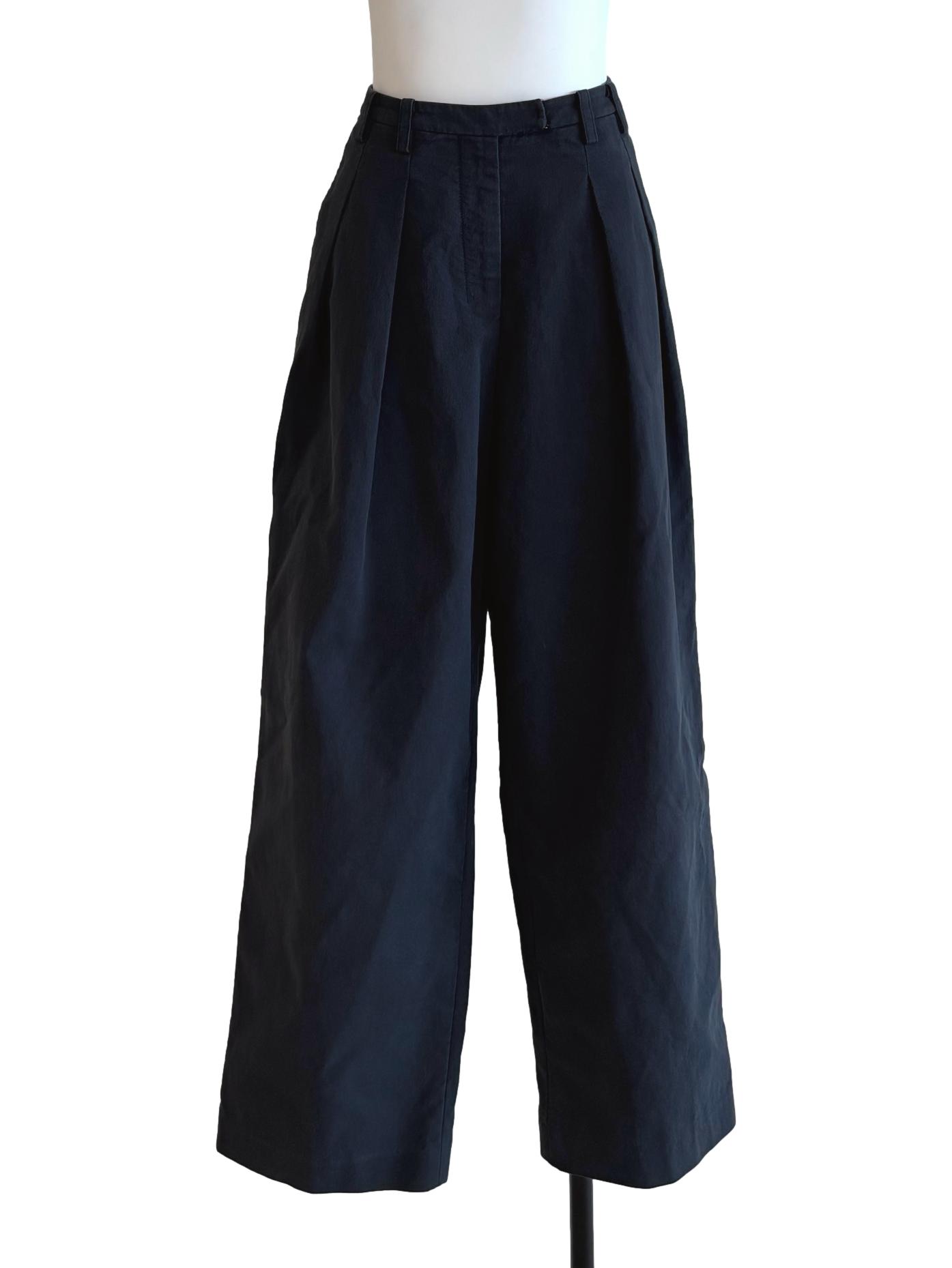 Blue Black Pleated Wide Pants