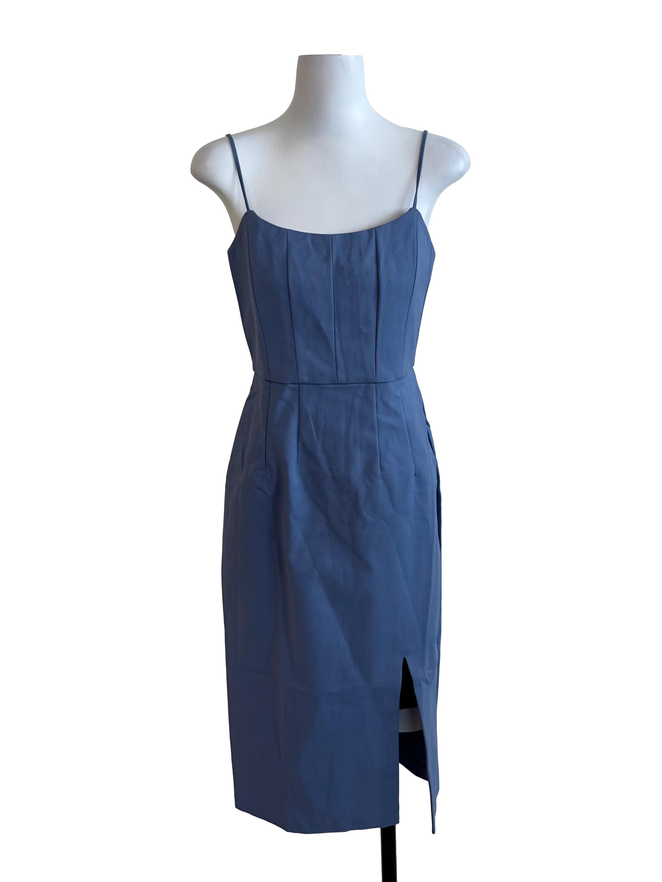 Spruce Blue Scoop Neck Panel Slit Dress