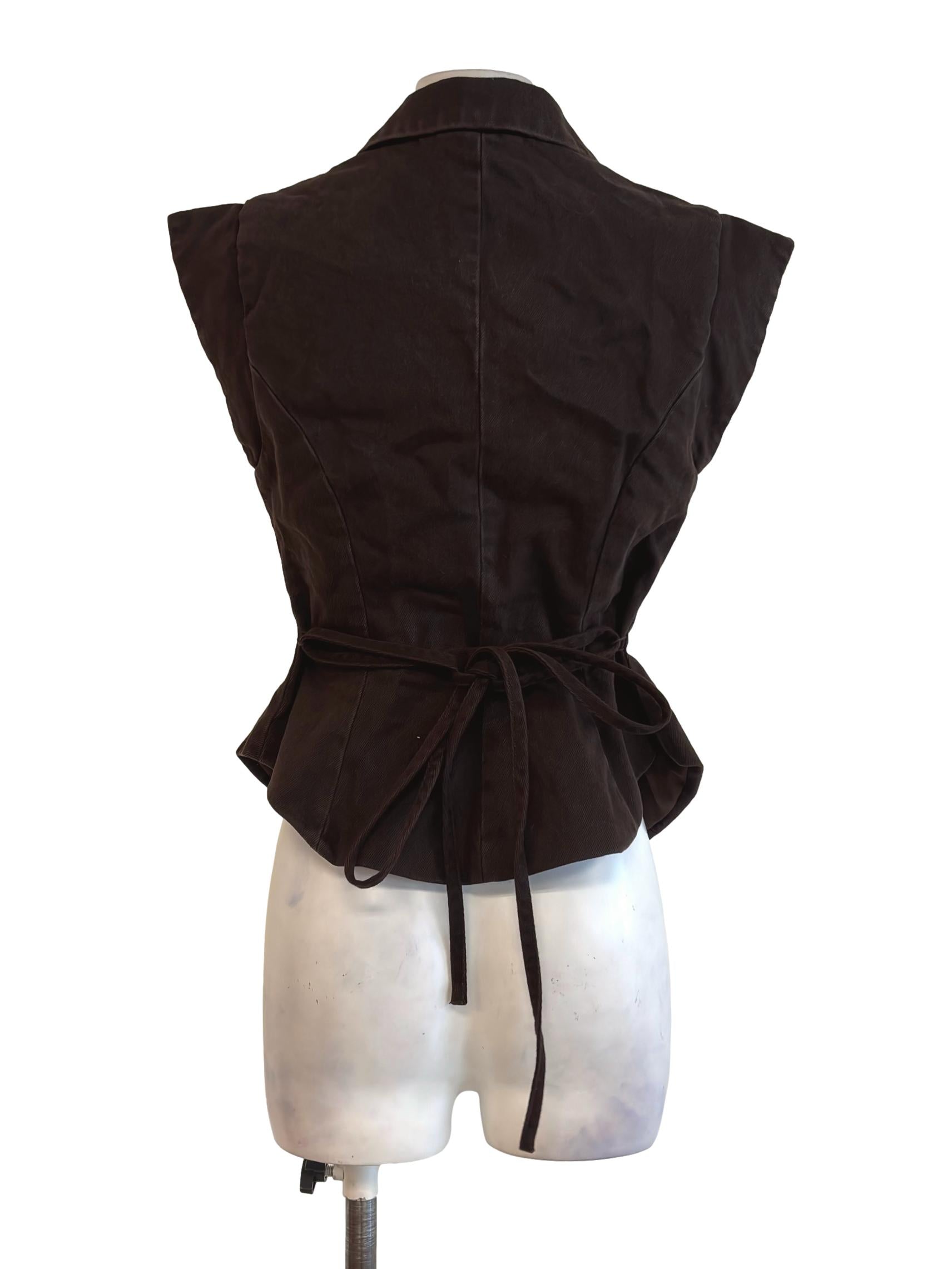 Chocolate Brown Charley Structured Tie Denim Vest