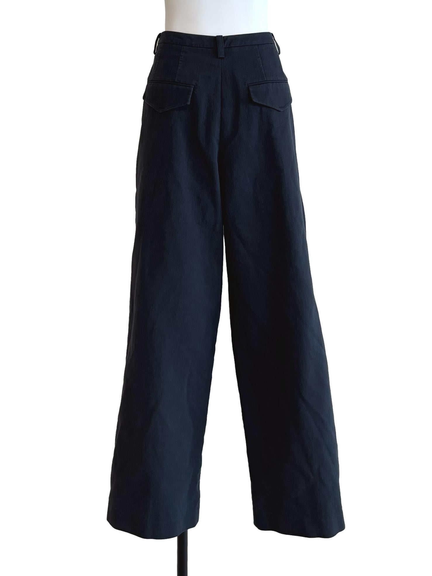 Blue Black Pleated Wide Pants