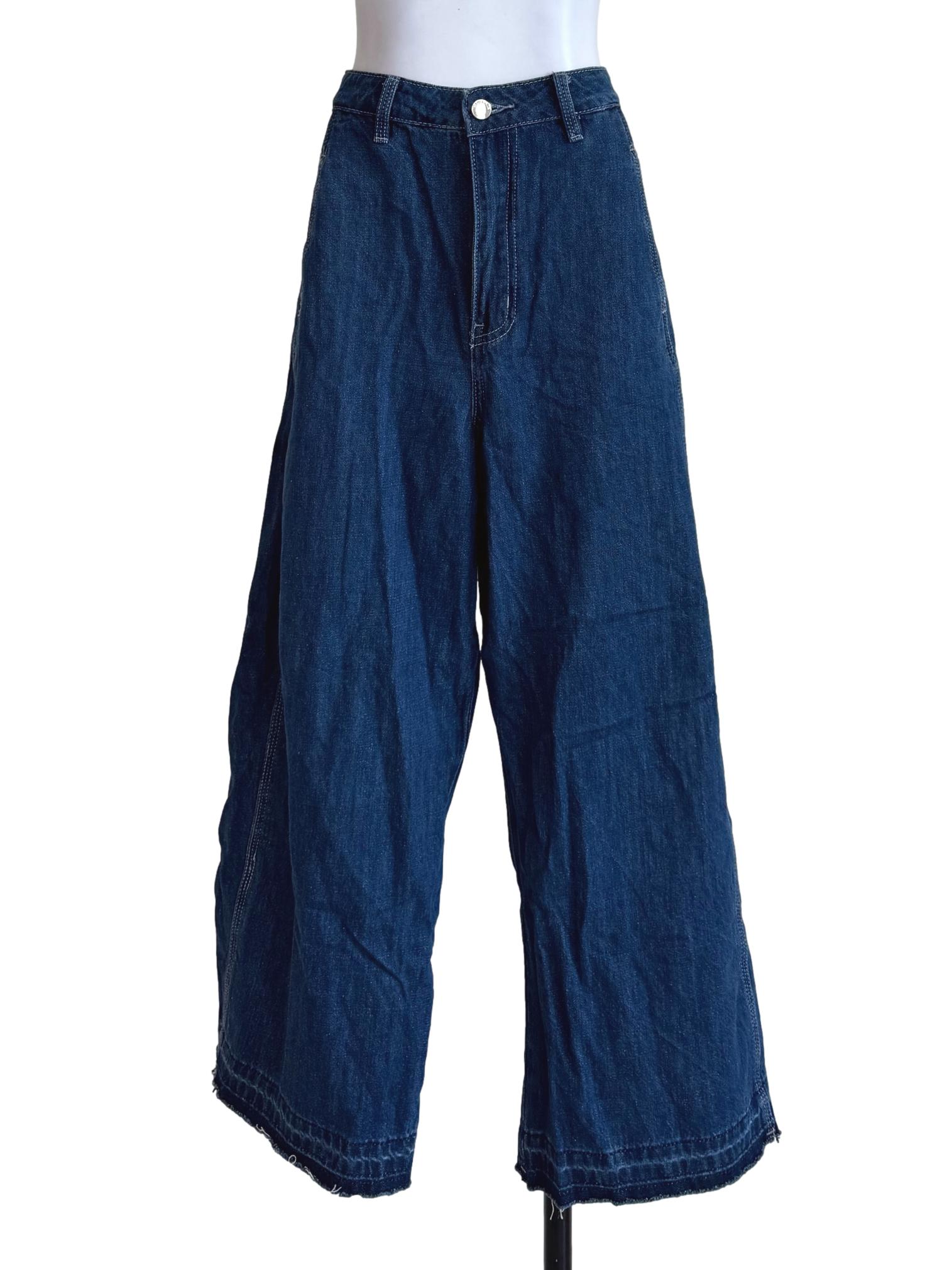 Dark Blue Denim Wide Leg Jeans LB