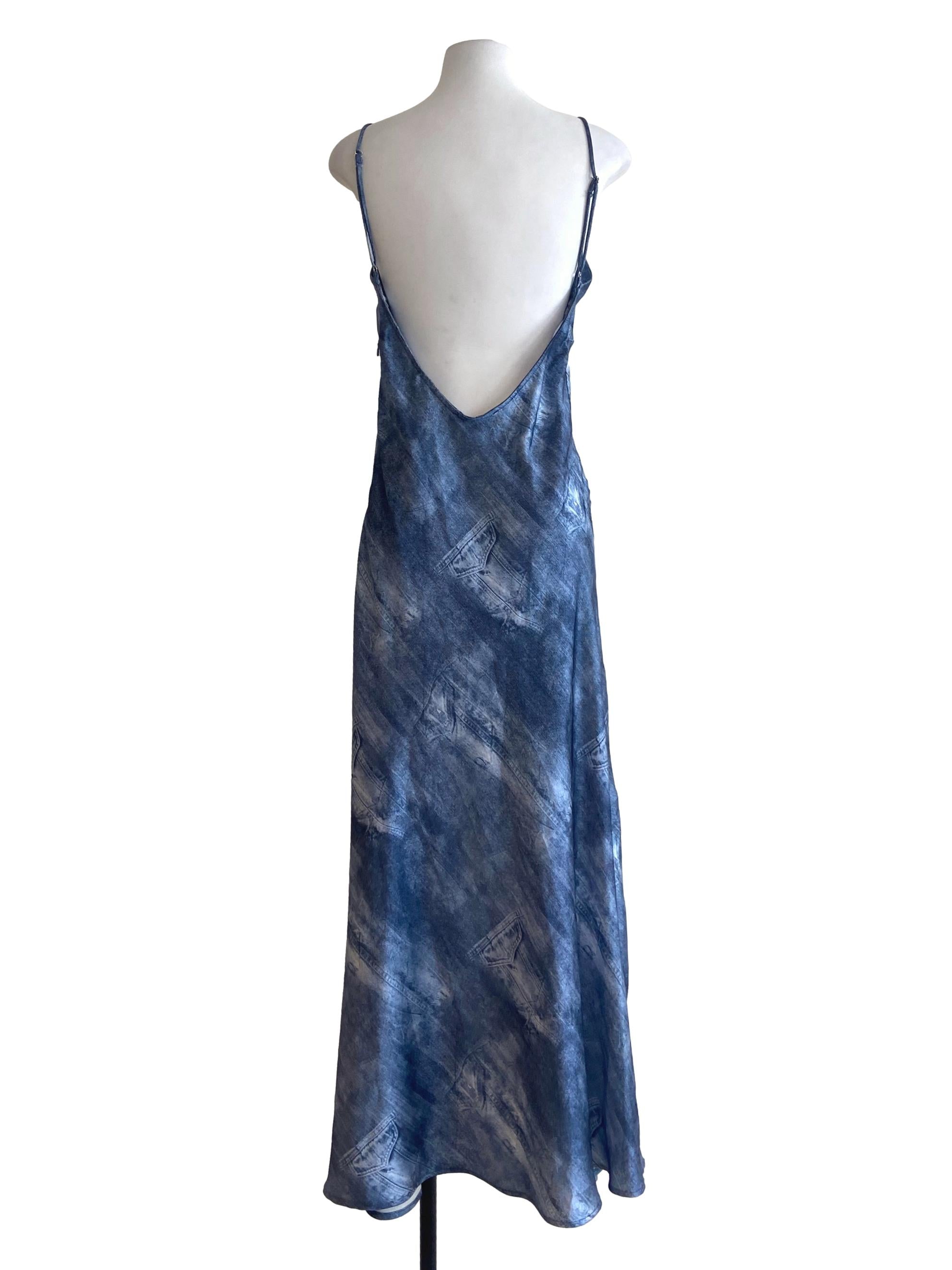 Blue Spaghetti Straps Jeans Slip Dress