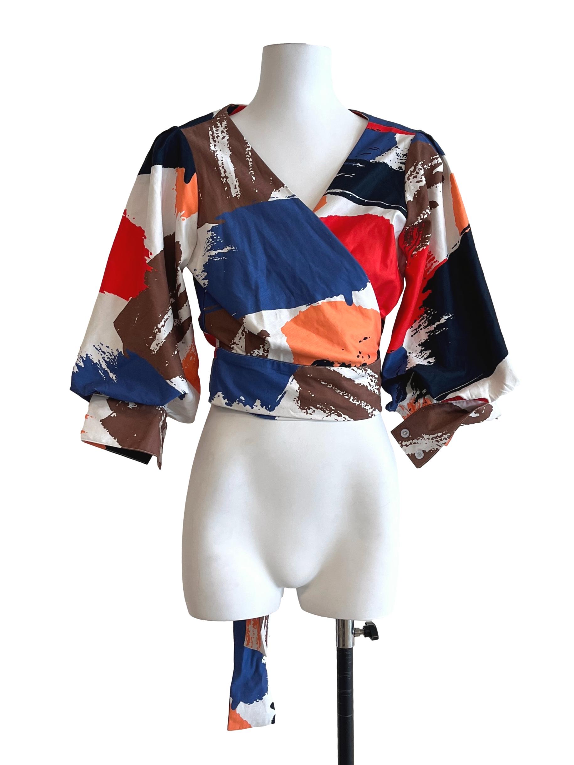 Bold Abstract Printed Wrap Top LB