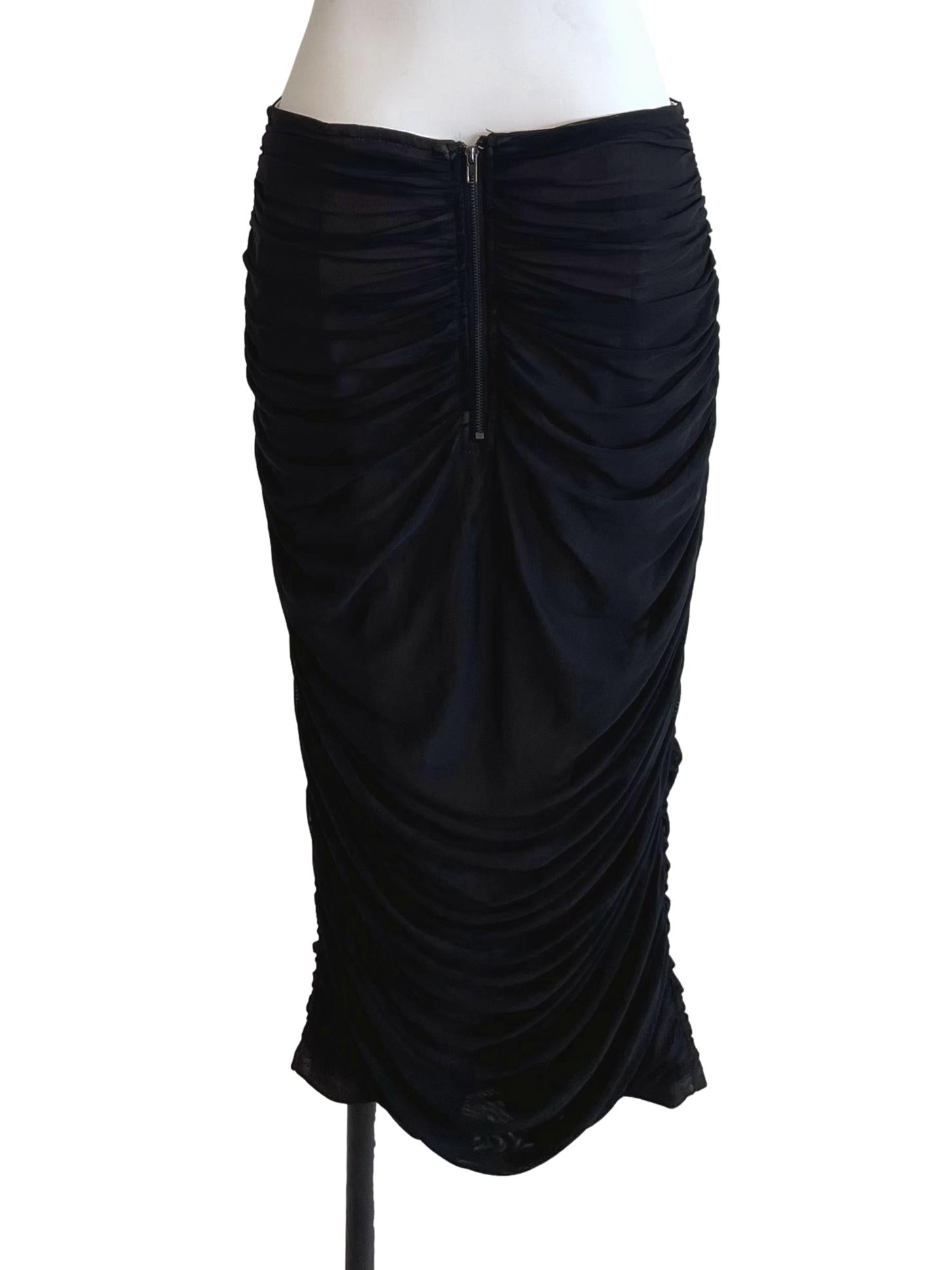 Black Draped Mesh Skirt