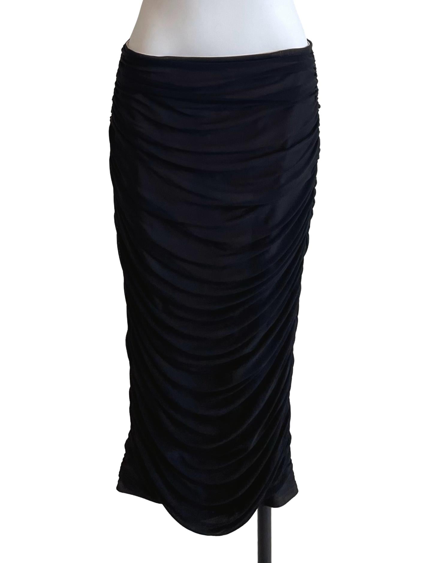 Black Draped Mesh Skirt