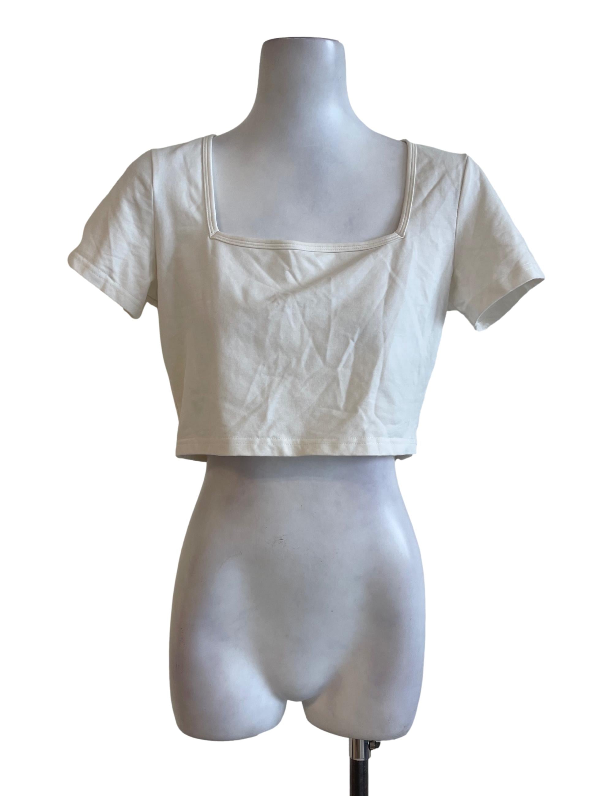 Off White Square Neck Fitted Top