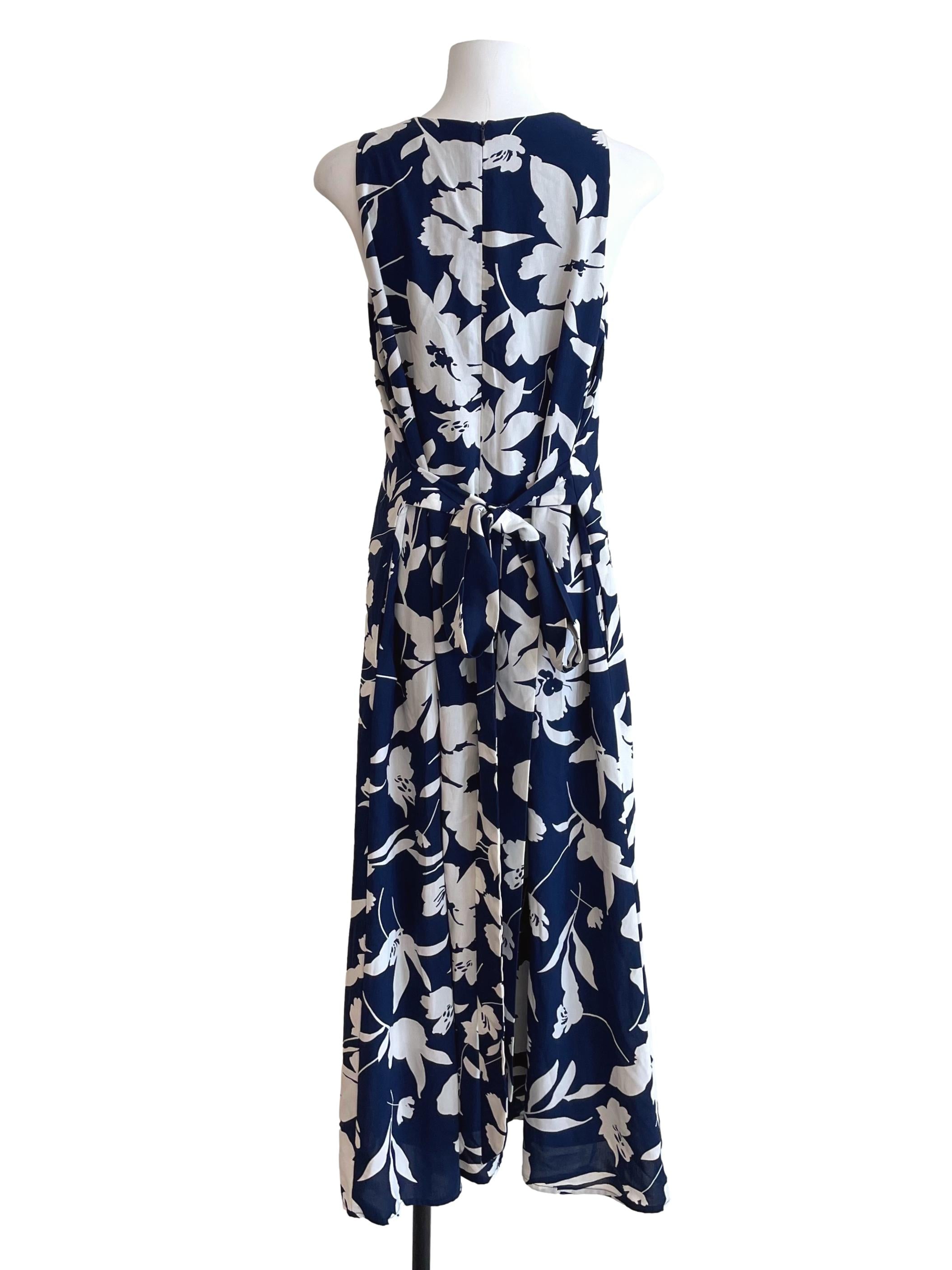 Navy Floral Sleeveless Dress