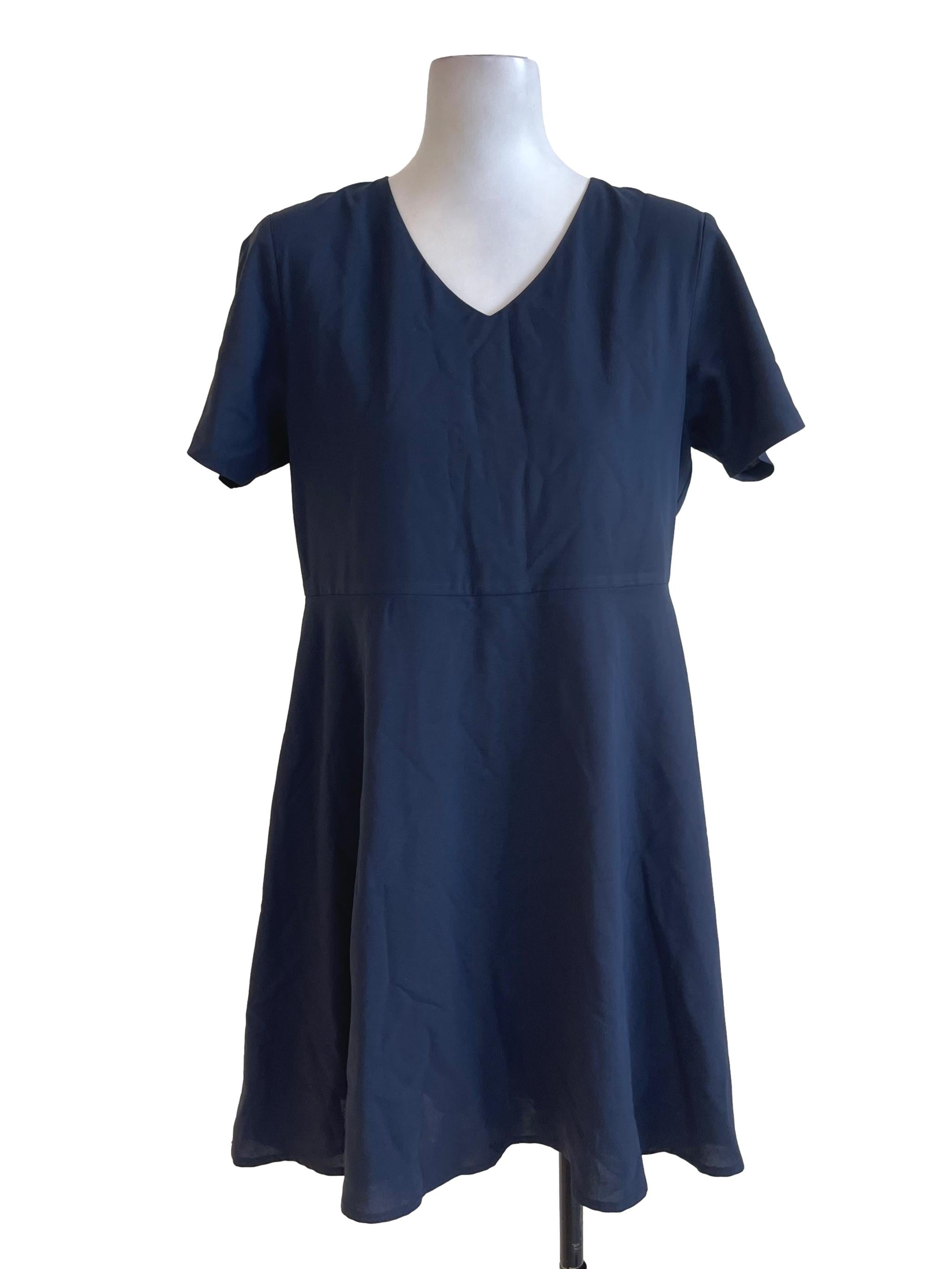 Navy Blue Short Sleeves Midi Dress