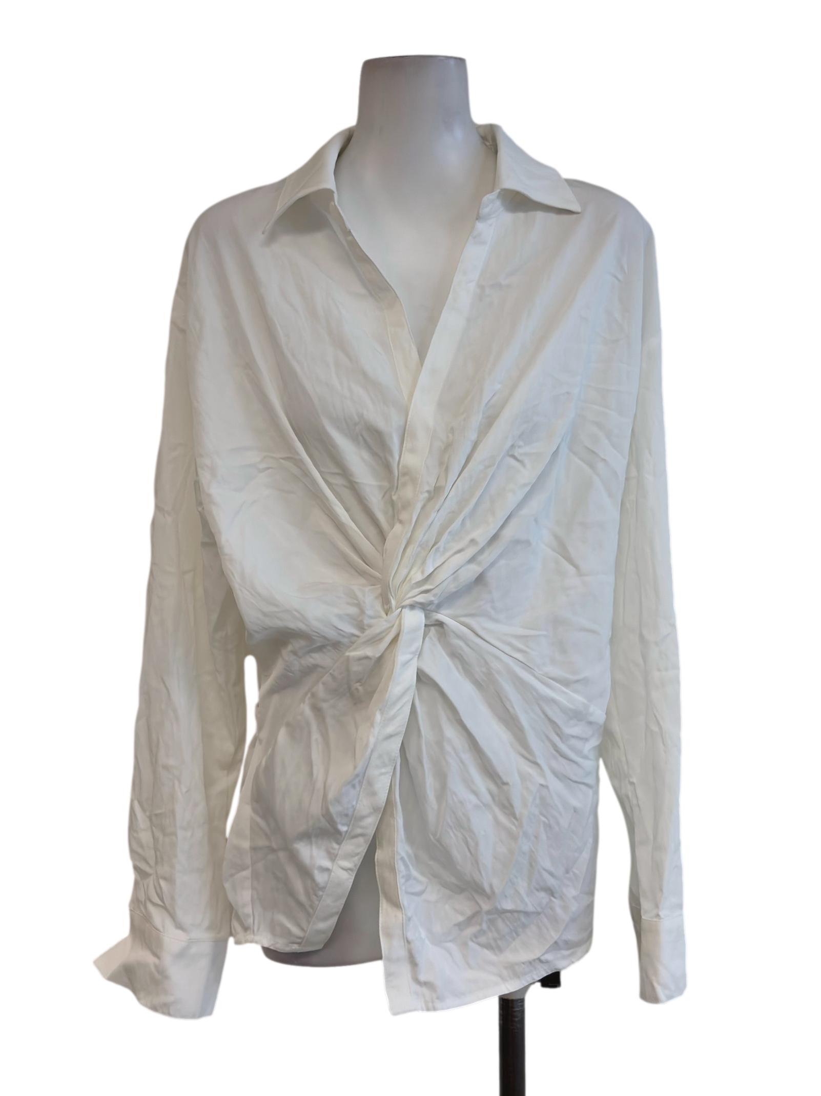 Pearl White Twisted Front Collared Blouse