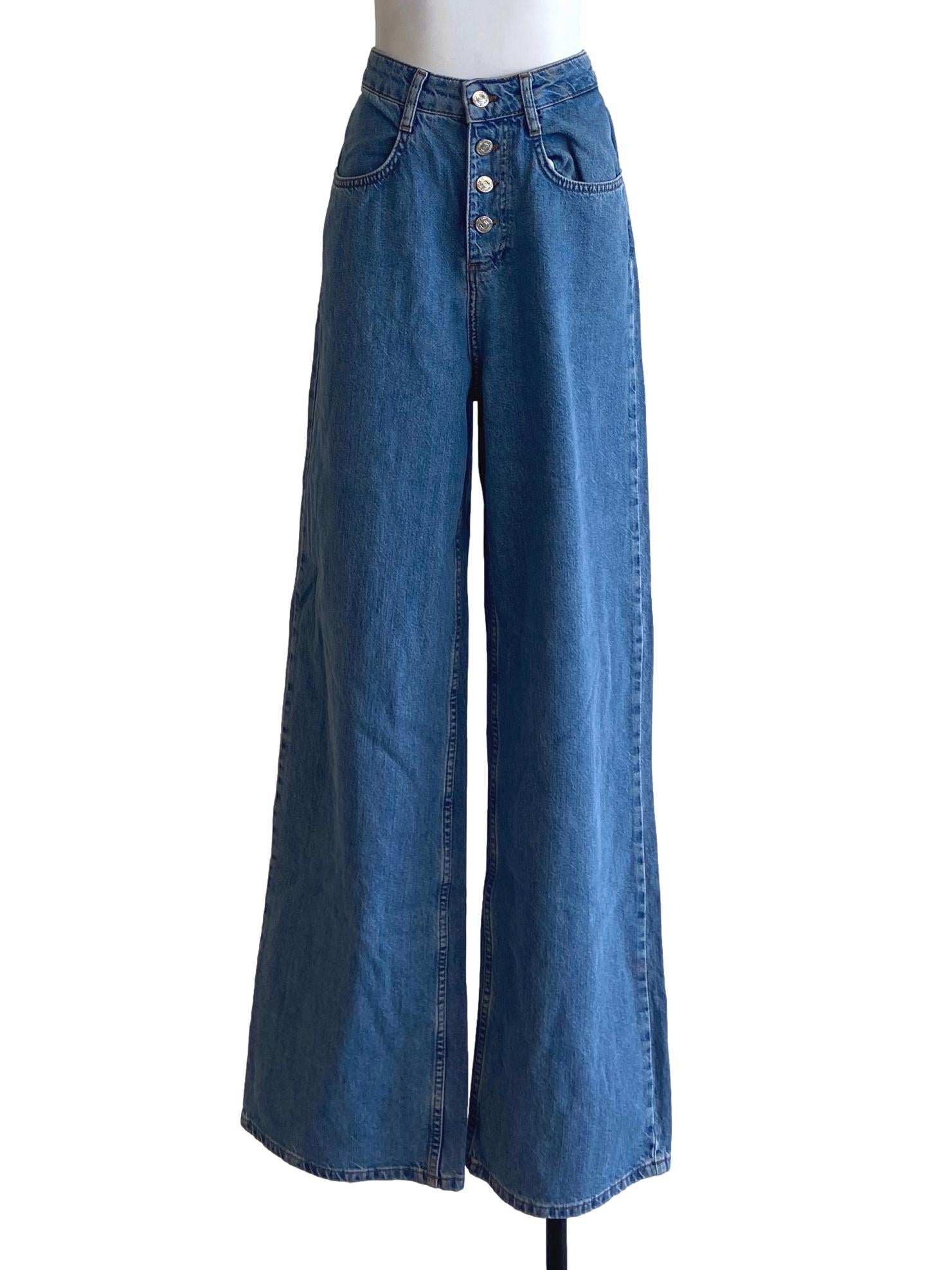 Blue Herringbone Straight Jeans