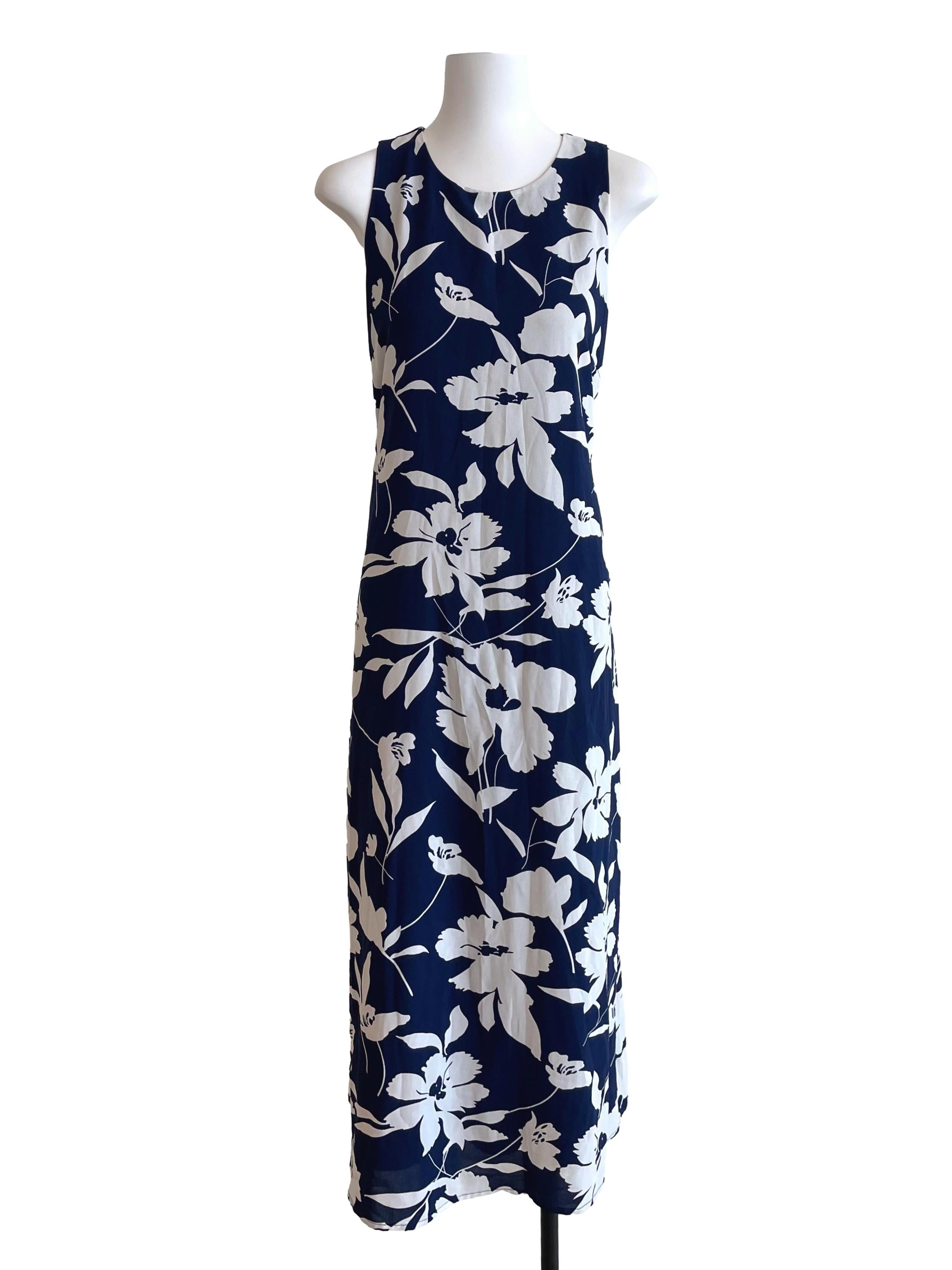 Navy Floral Sleeveless Dress