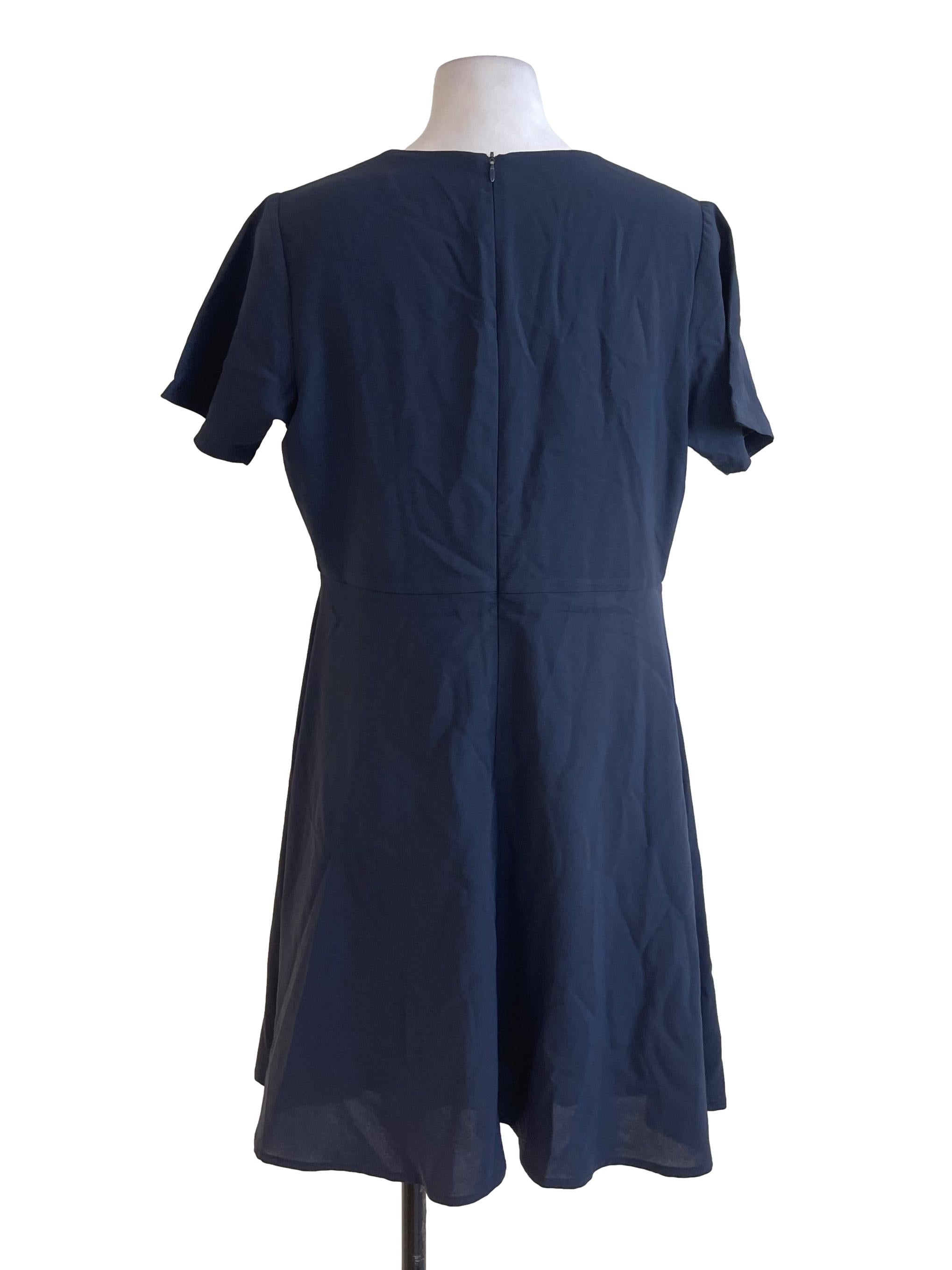 Navy Blue Short Sleeves Midi Dress