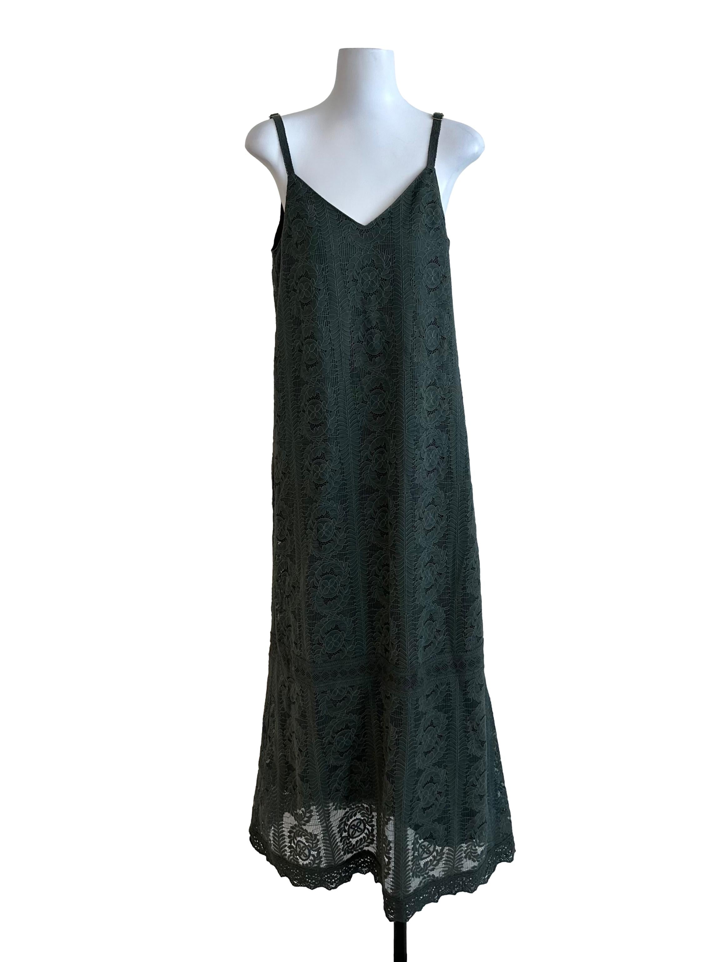 Moss Green Lace V Neck Tent Dress