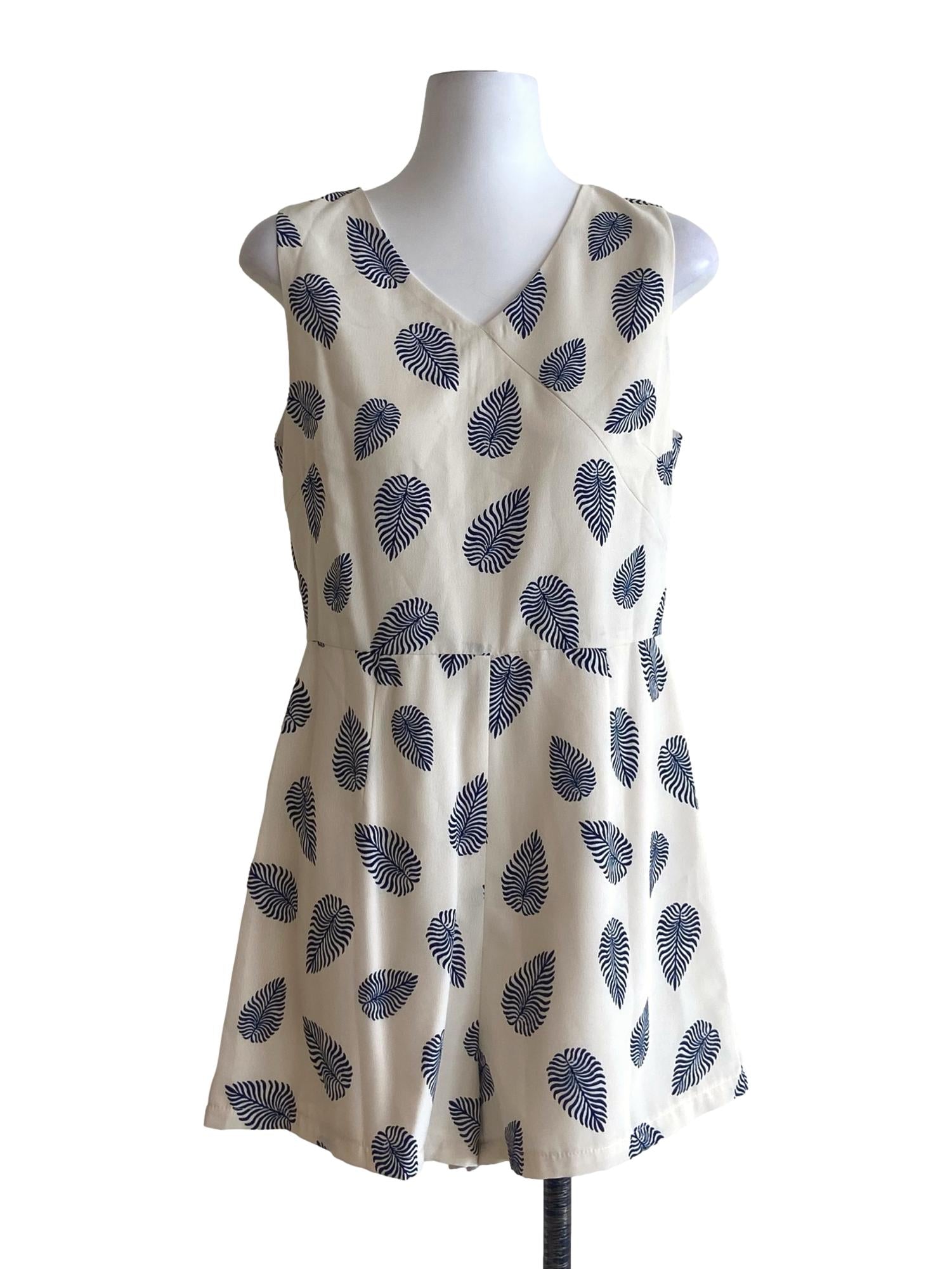 Cream Beige Sleeveless V-Neck Romper