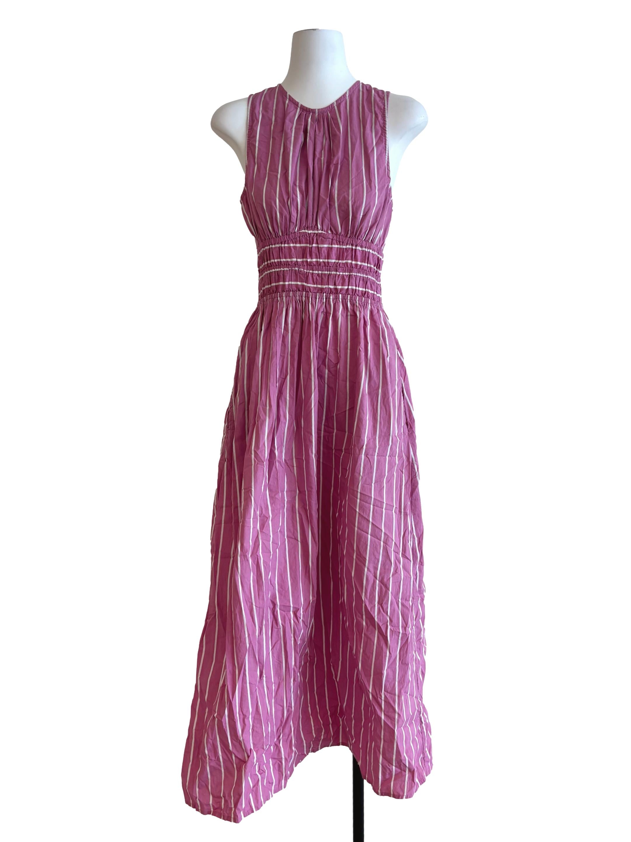 Blush Pink Sleeveless Striped Cotton Dress