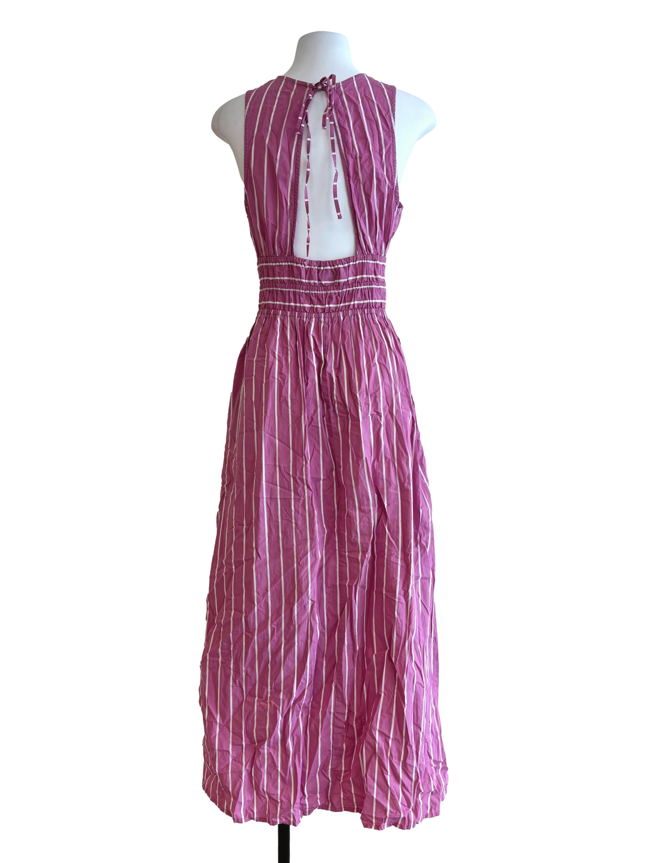 Blush Pink Sleeveless Striped Cotton Dress