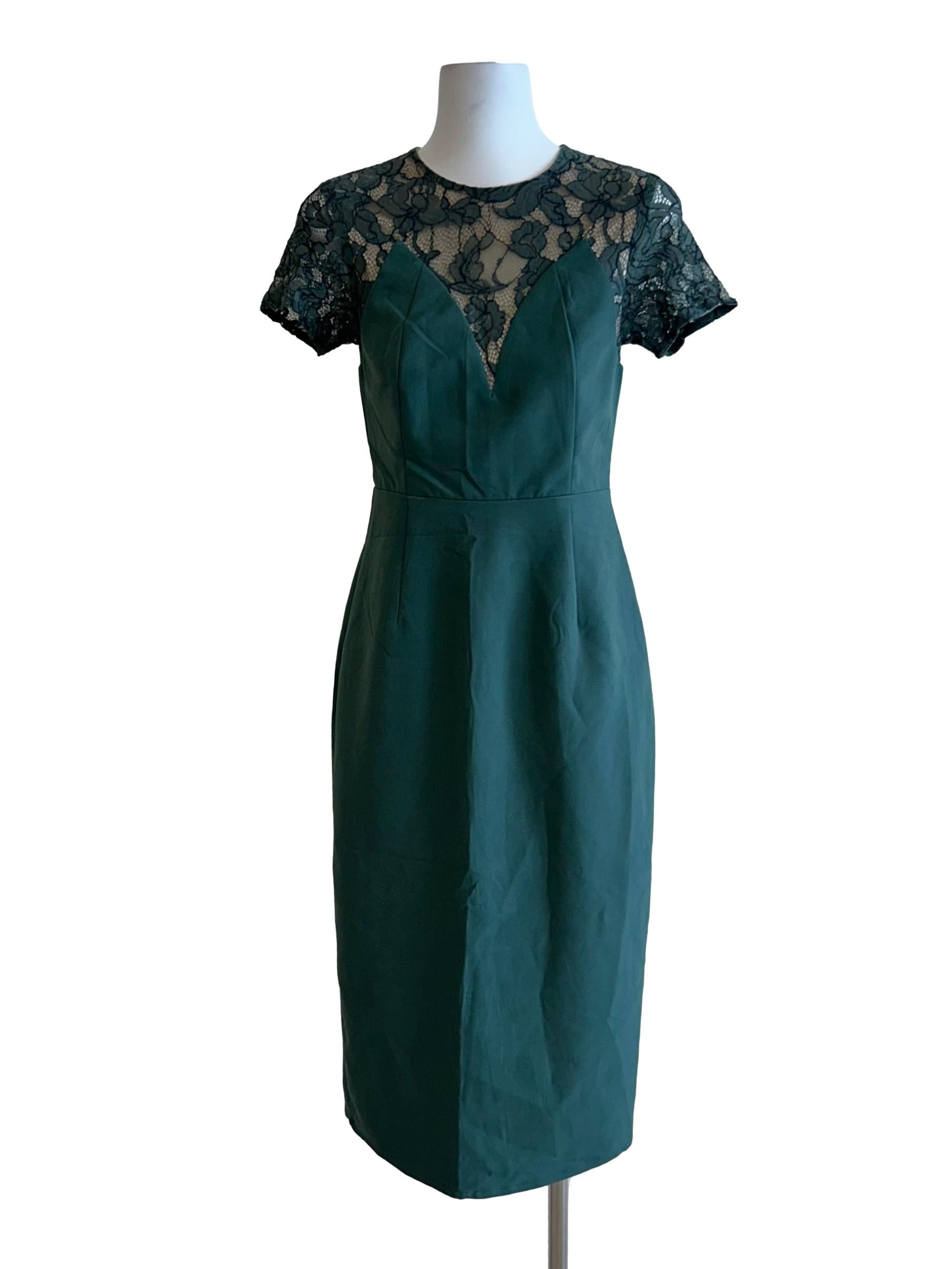 Viridian Green Lace Sheath Dress YHF