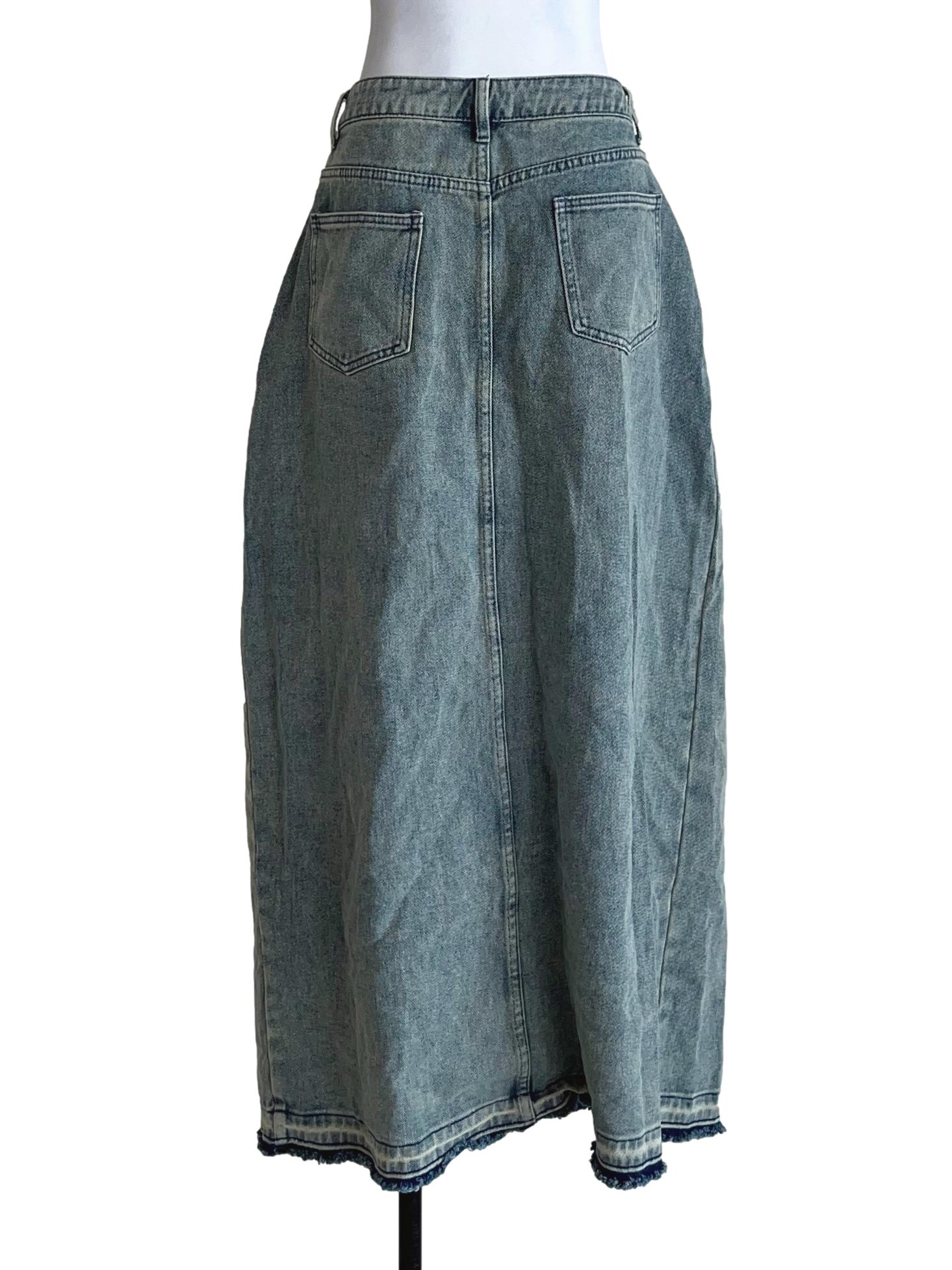 Stone Blue Vintage Wash Denim Skirt