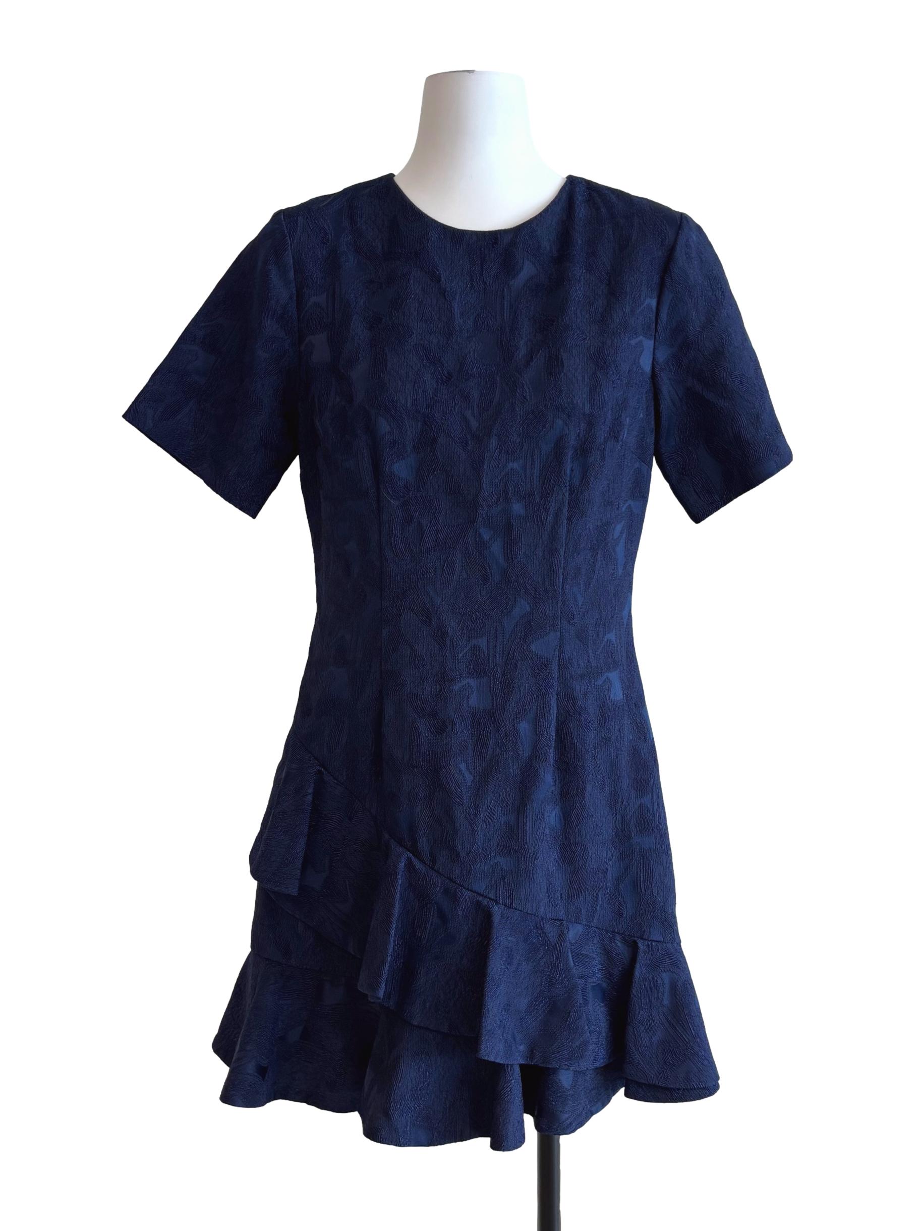 Navy Blue Short Sleeve A-Line Dress